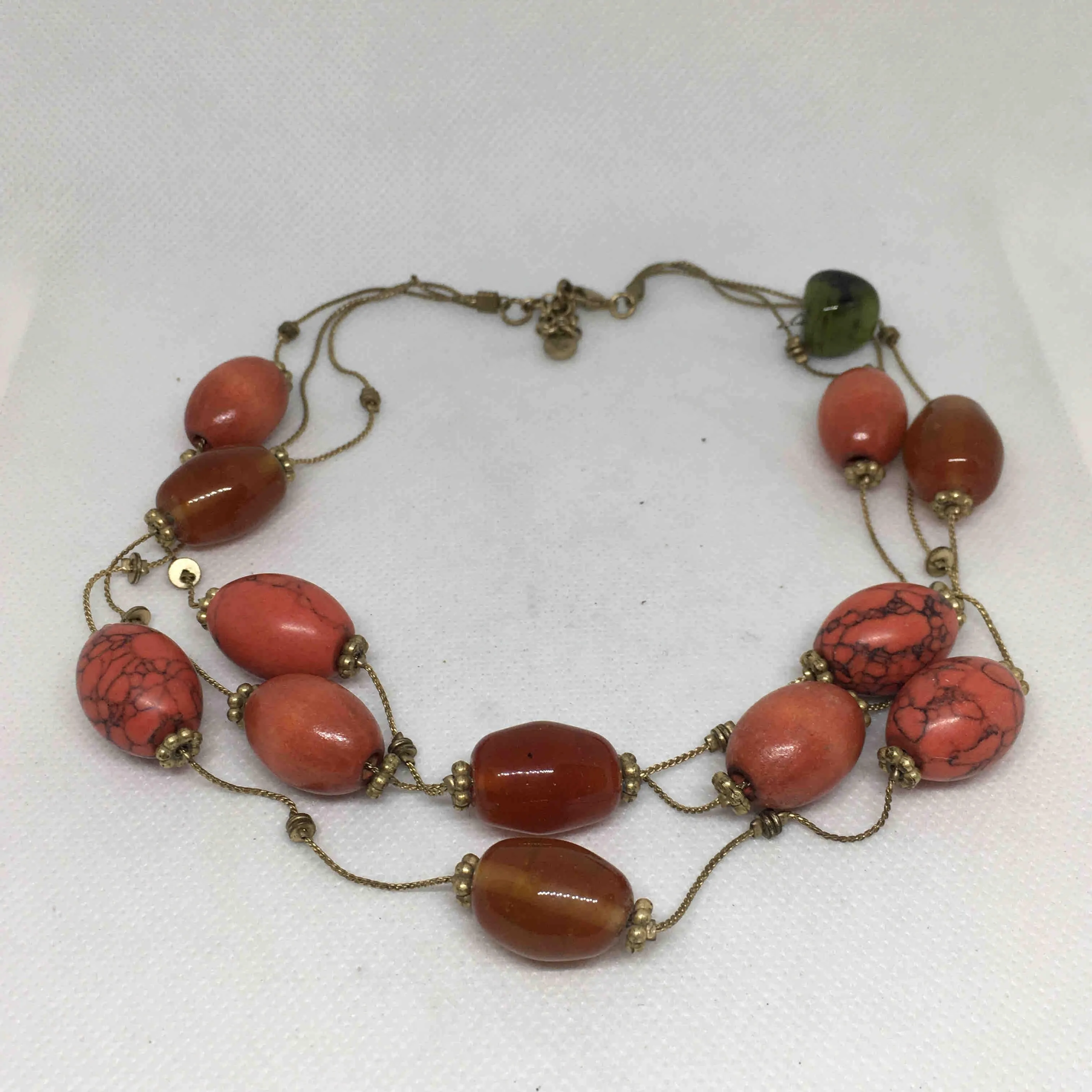 Product image for #14. Vintage Liz Claiborne Red Jasper And Glass Bead Necklace, Triple Strand