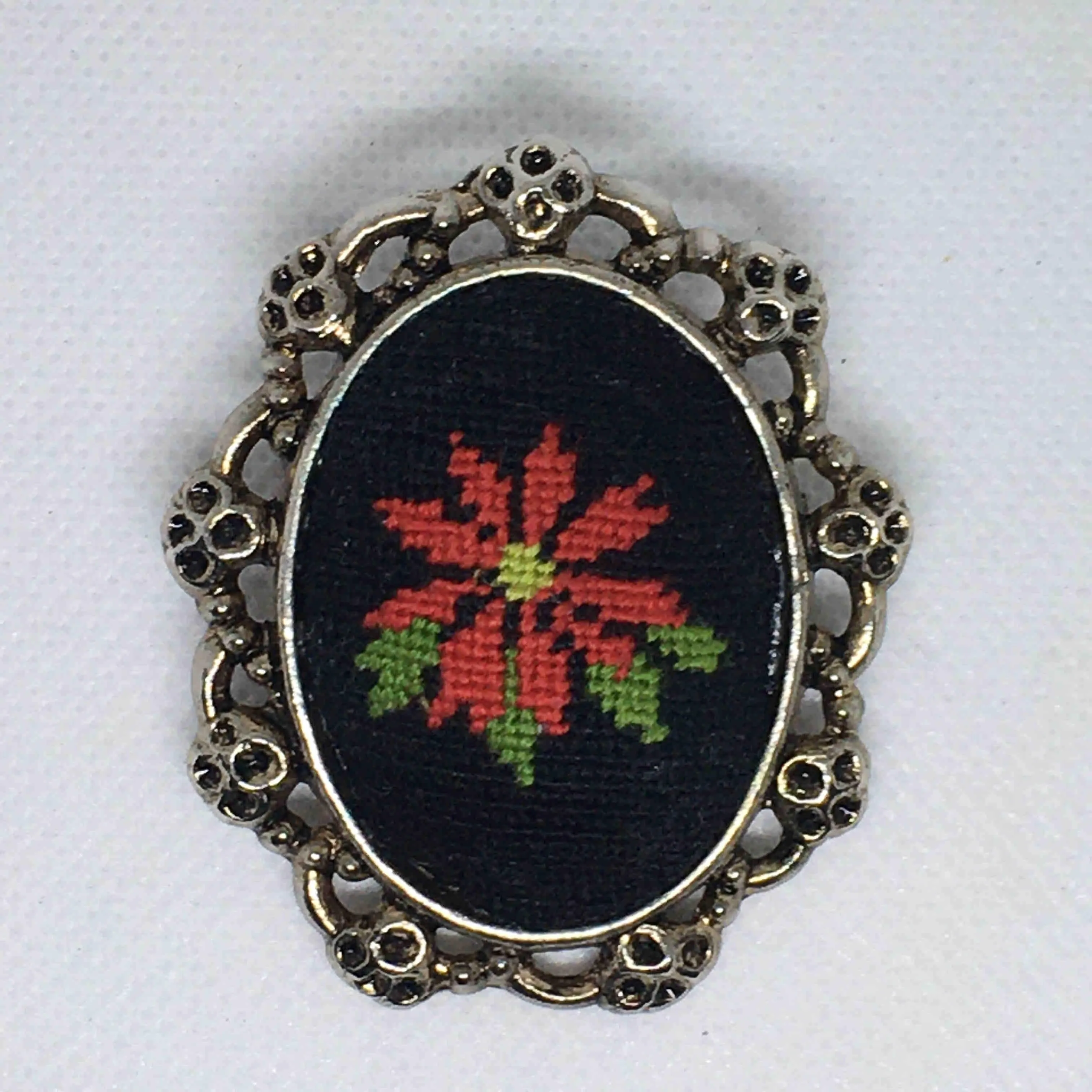 Product image for #39. Vintage Needlepoint Poinsettia Brooch