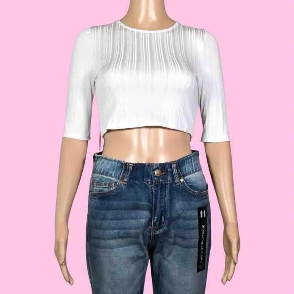 Product image for The “Sky” Top - Daylight White Basic Crop Top Size Medium. 