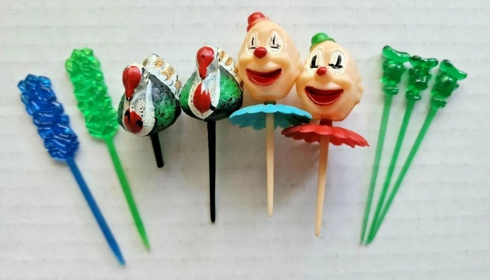 Product image for Vintage Mixed Lot of 9 Cake Picks & Cupcake Toppers Clown Turkey MIsc PB BIn 176