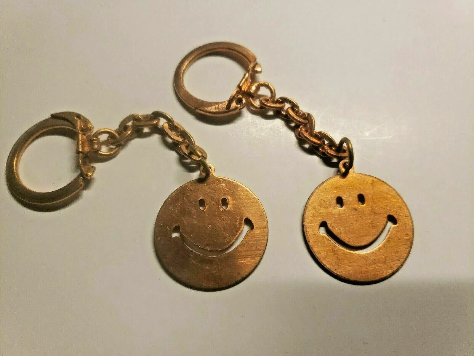 Product image for Vintage Happy Face Thin Copper Key Chain New Old Stock Lot of 2