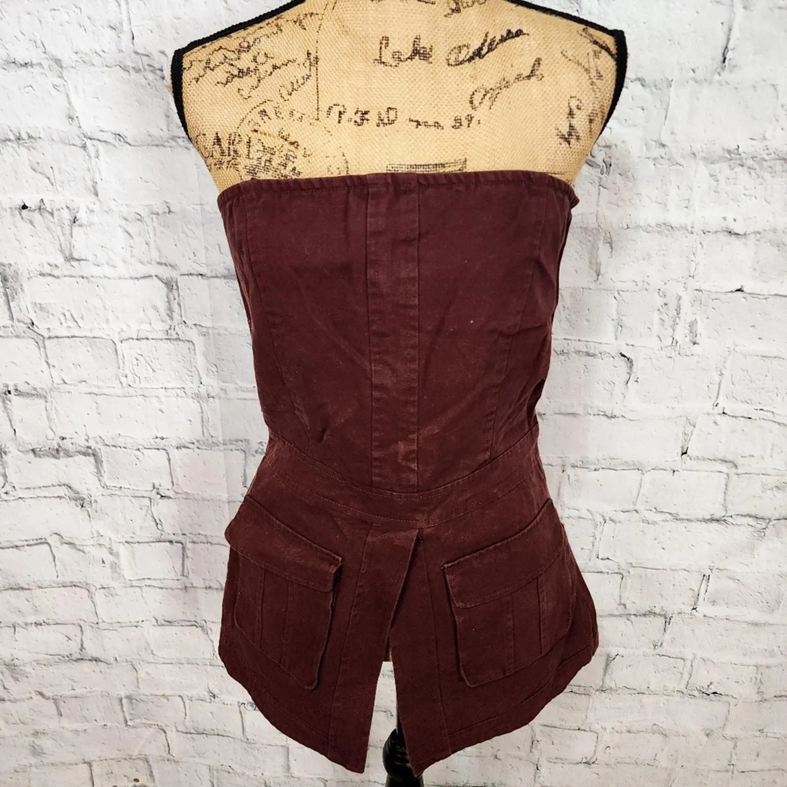 Product image for Inspr-d by tezza utility corset top Sz S brown granite pockets blouse A37C