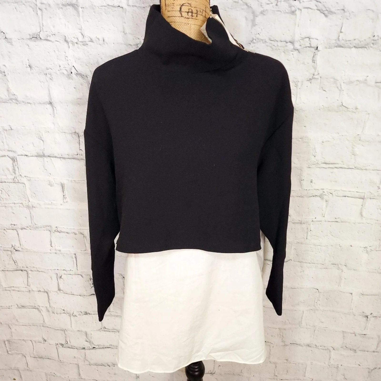 Product image for Zara trafaluc collection top Sz M black white long sleeve side neck zipper A41C