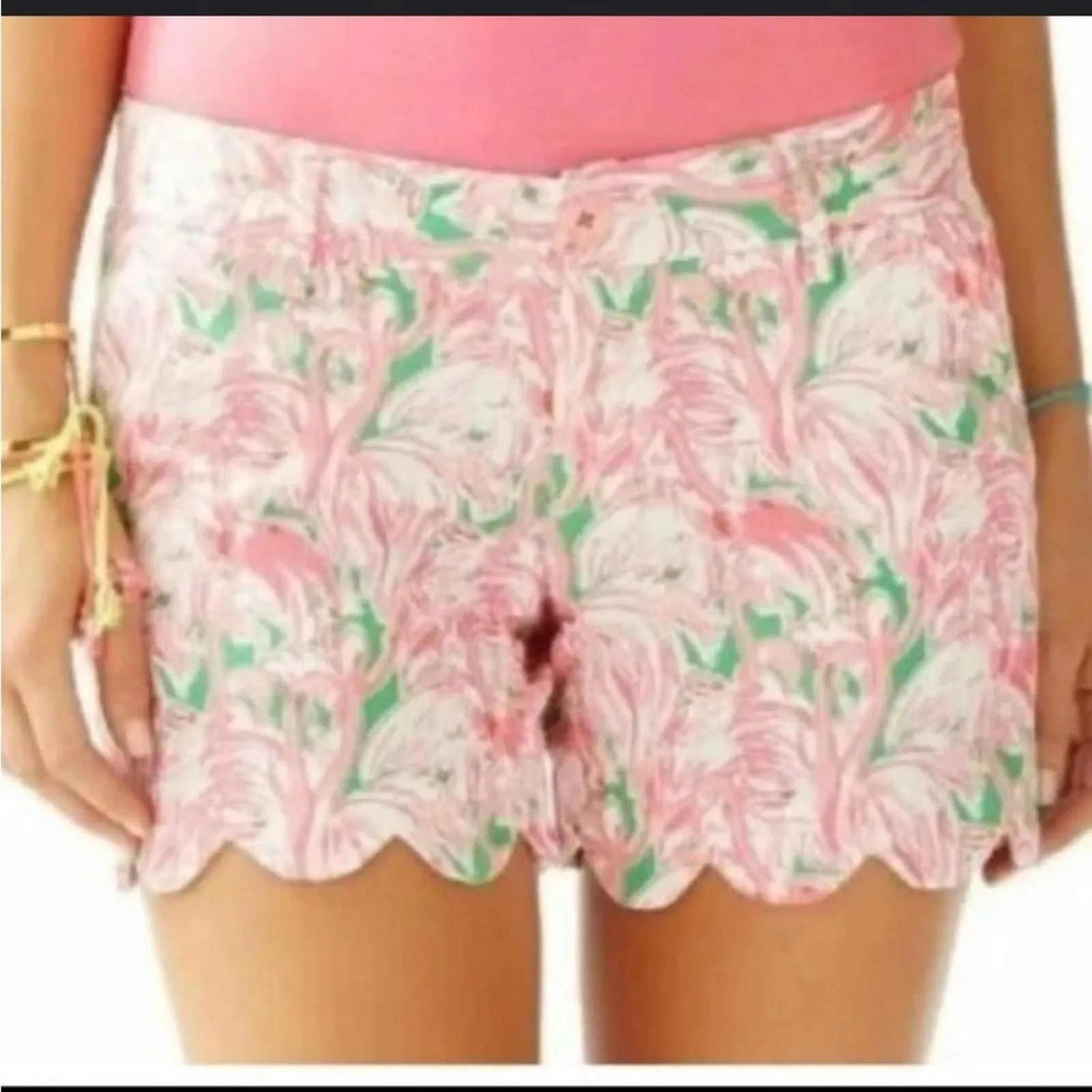 Product image for Lilly Pulitzer The Buttercup Short Pink & Green Flamingo Print Size 2