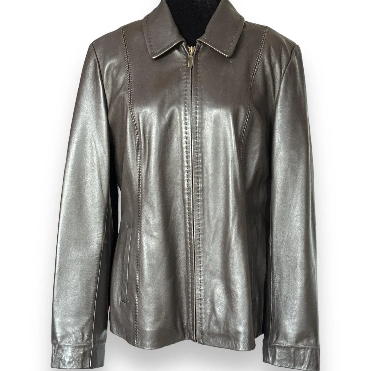 Product image for ALFANI Womens Leather Jacket Size Large Brown 100% Leather Full Zip 