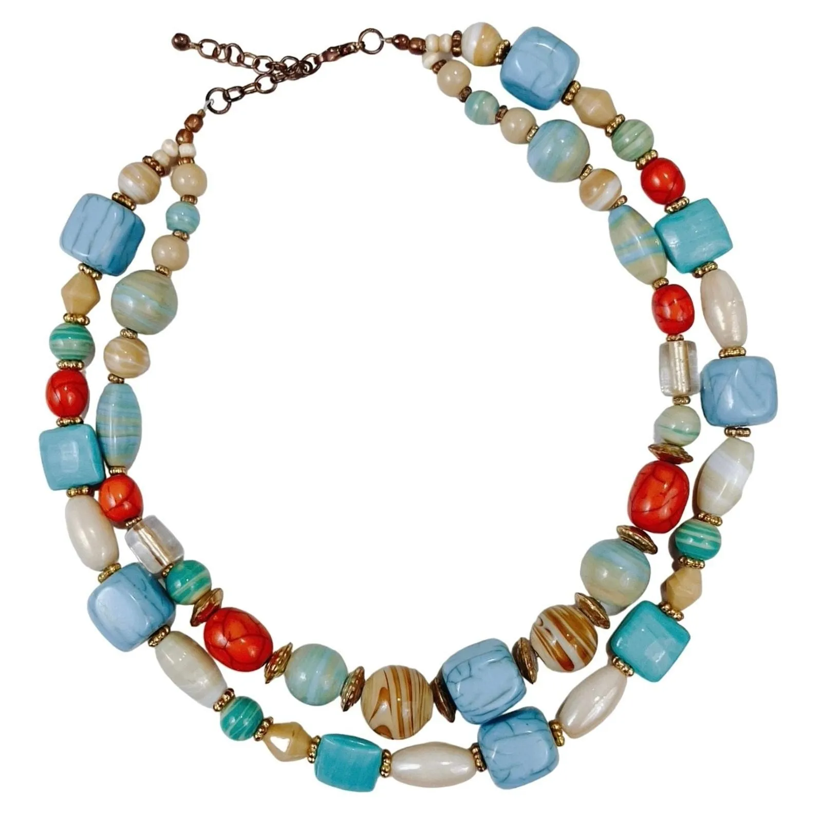 Product image for Vintage 90s Y2K Glass Bead Necklace, Double Strand, Colorful Chunky Beads, Retro Boho