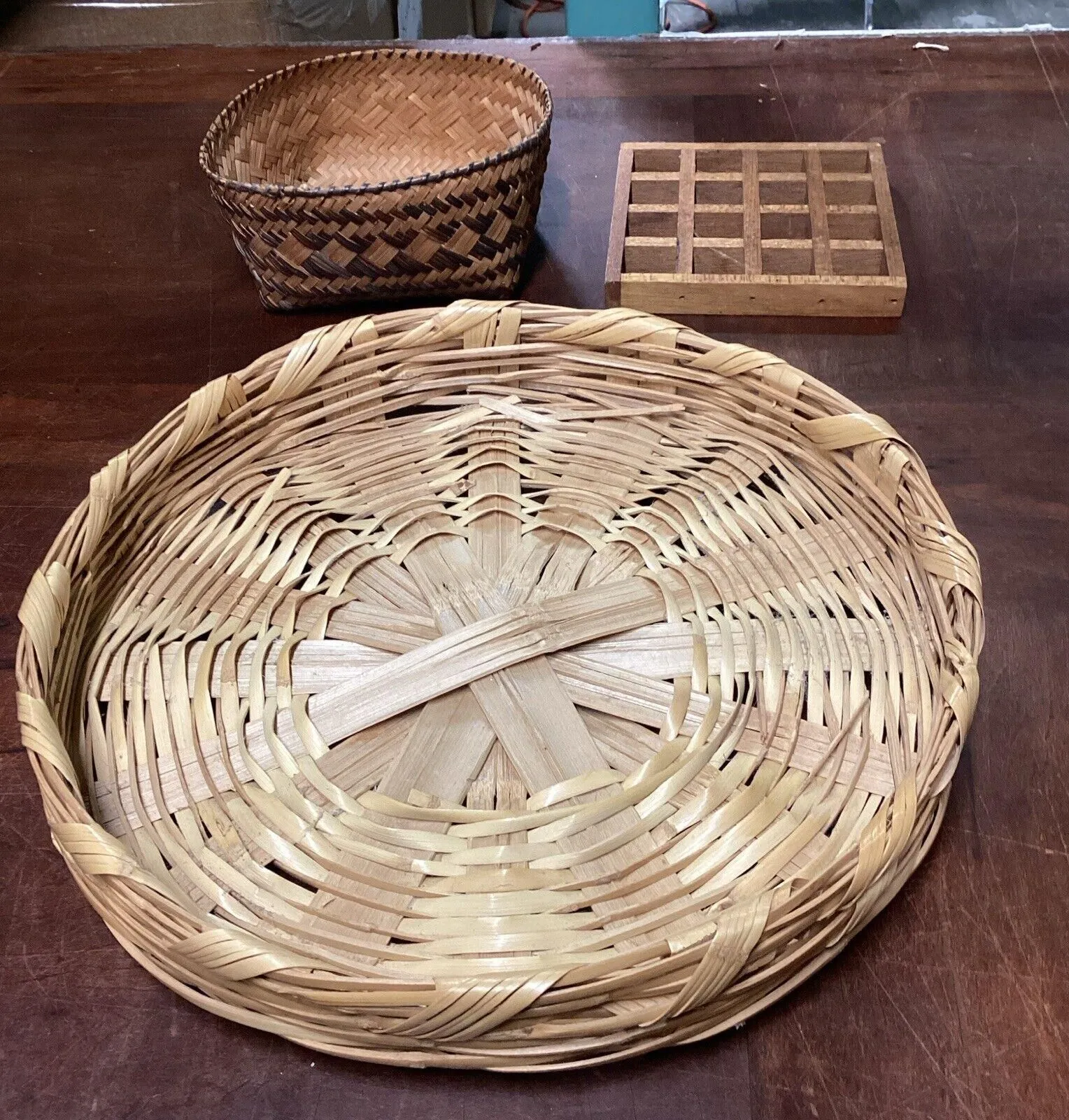 Product image for Handwoven Wicker Serving Tray, Multicolored Candy Dish & Square Trivet Hot Plate