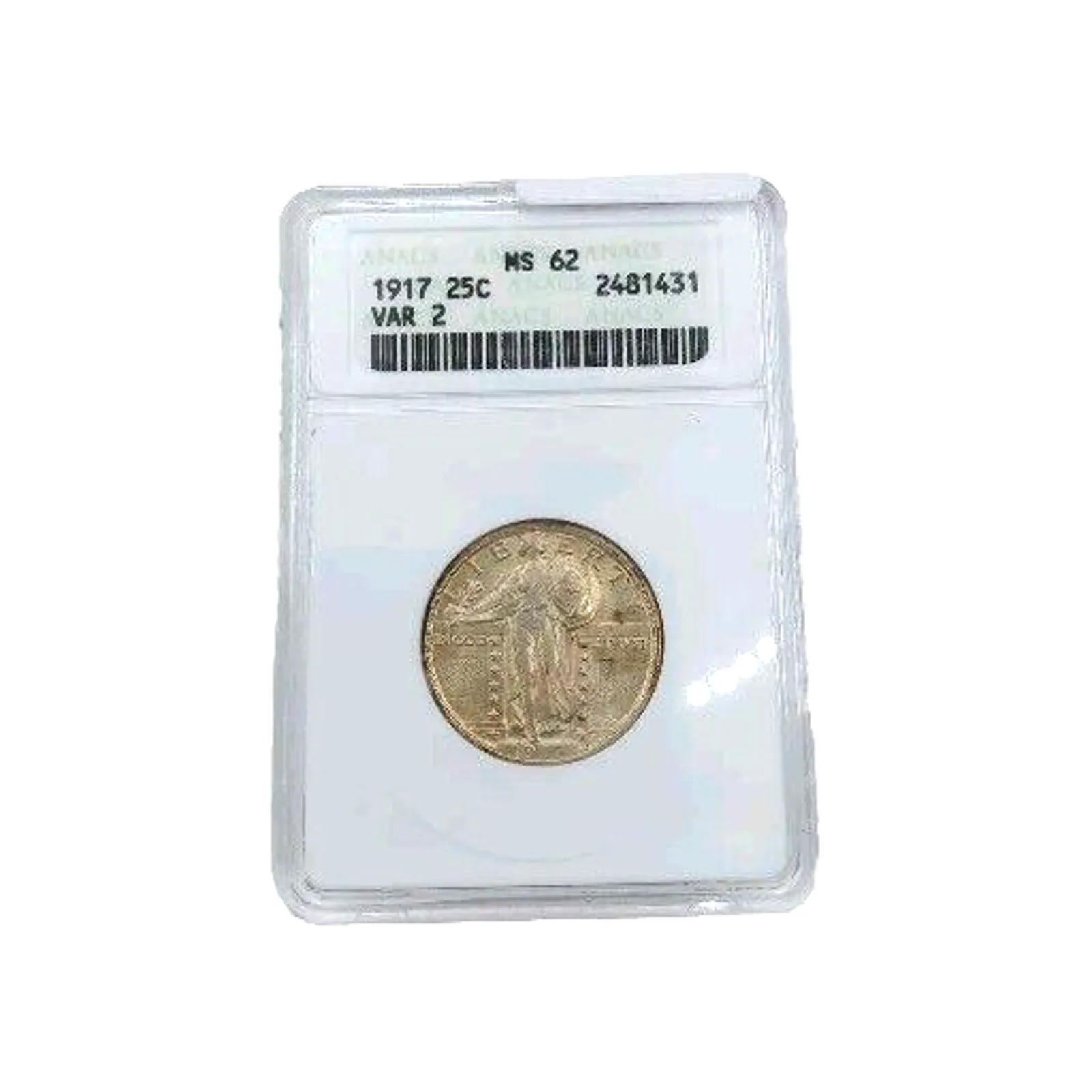 Product image for 1917 25c ANACS MS 62 STANDING LIBERTY QUARTER VAR 2 OLD SOAPBOX 1st Generation