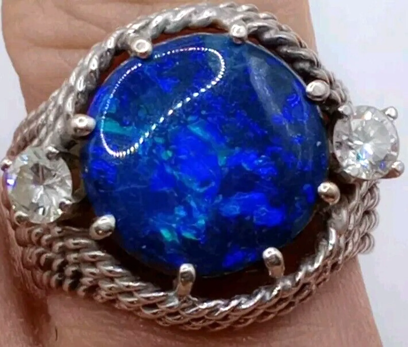 Product image for Massive Stunning Blue Topaz And Diamond Rope 14K White Gold Ring 6.68 Grams NR