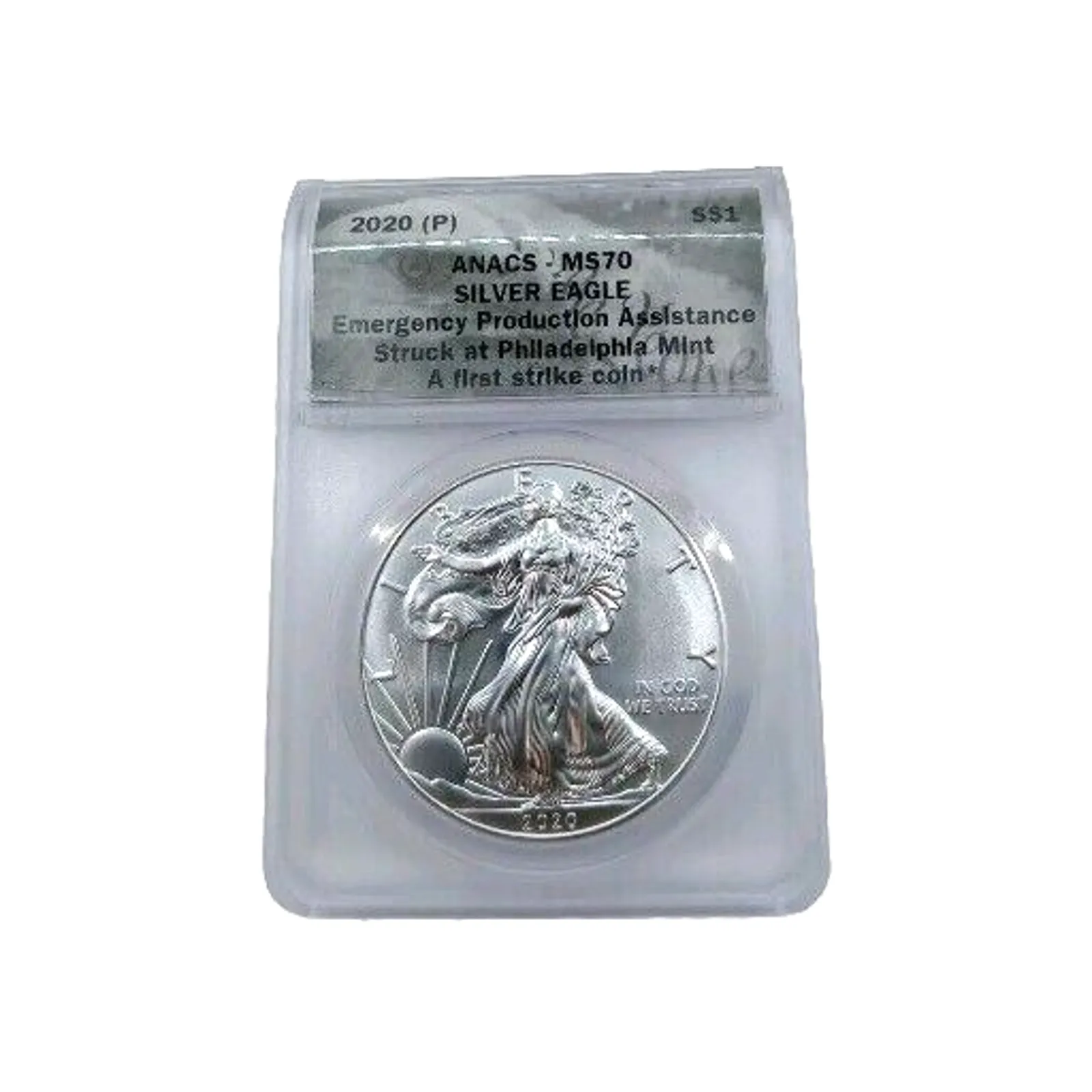 Product image for 2020 P Silver Eagle ANACS MS70 Emergency Production Assistance-First StrikeCoin