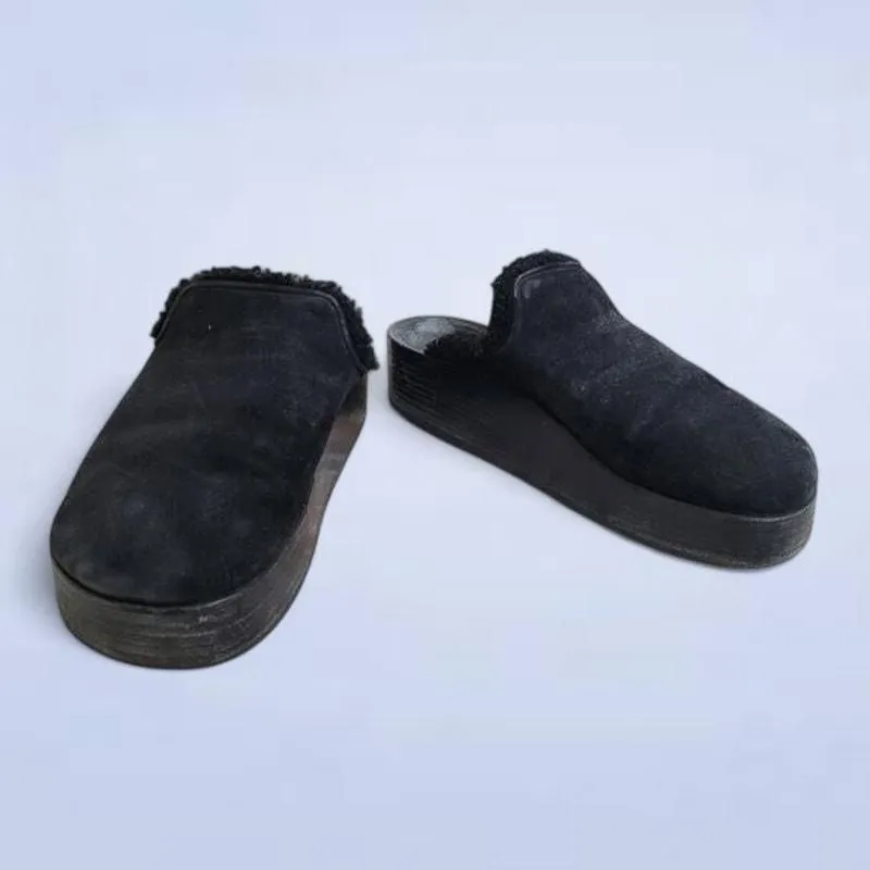 Product image for Rag & Bone Eisa Black Leather Shearling Platform Clog Mules - Size 39