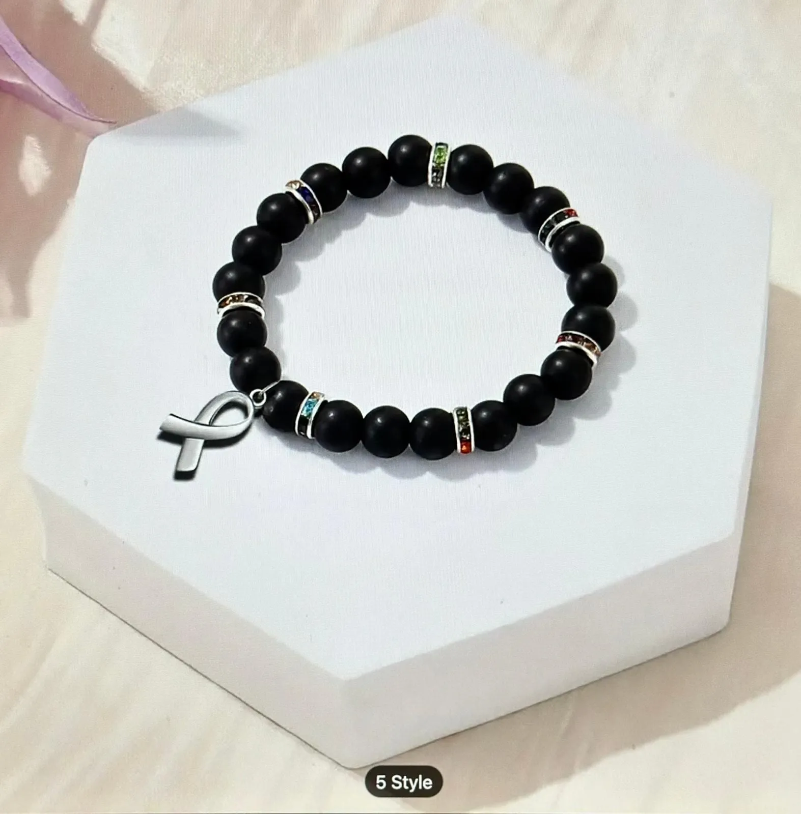 Product image for  Inspirational Beaded Cancer Survivor Breast Unisex Gift bracelet Black Onyx