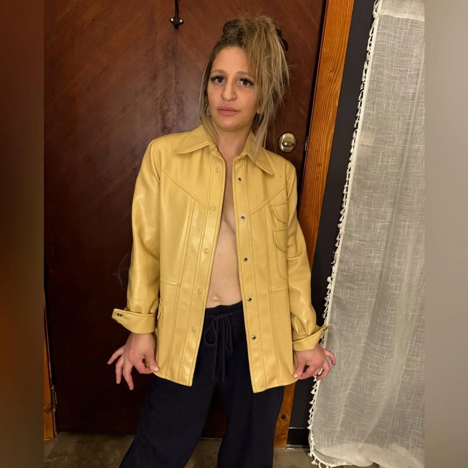 Product image for British Crown Colony Hong Kong Vintage 1960’s Banana Yellow Pleather Coat Size S