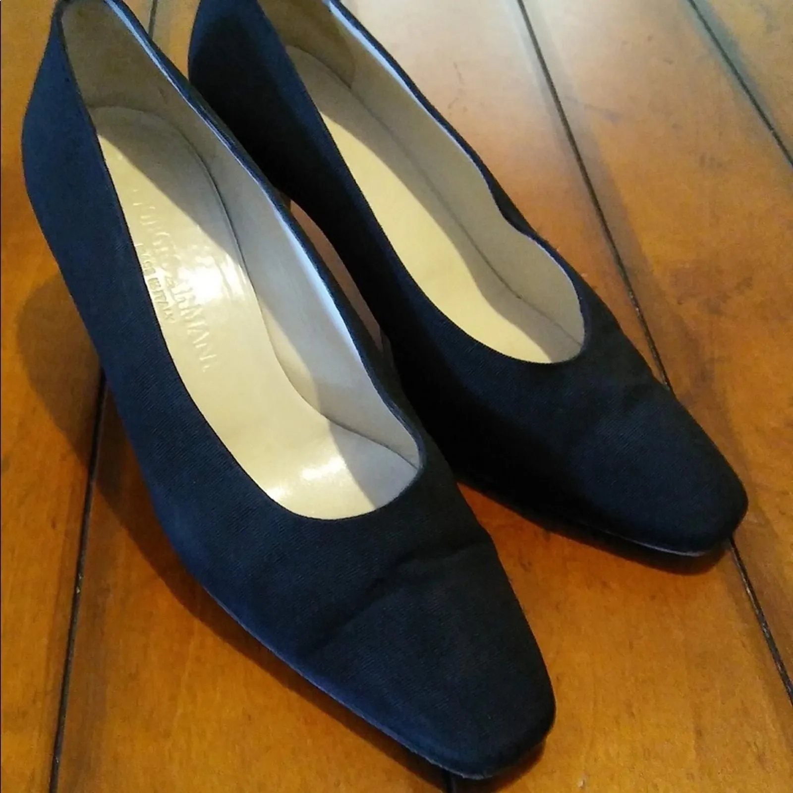 Product image for Giorgio Armani Black Square Toe Heels Pumps 38 EU 8 US Textile Fabric Italy