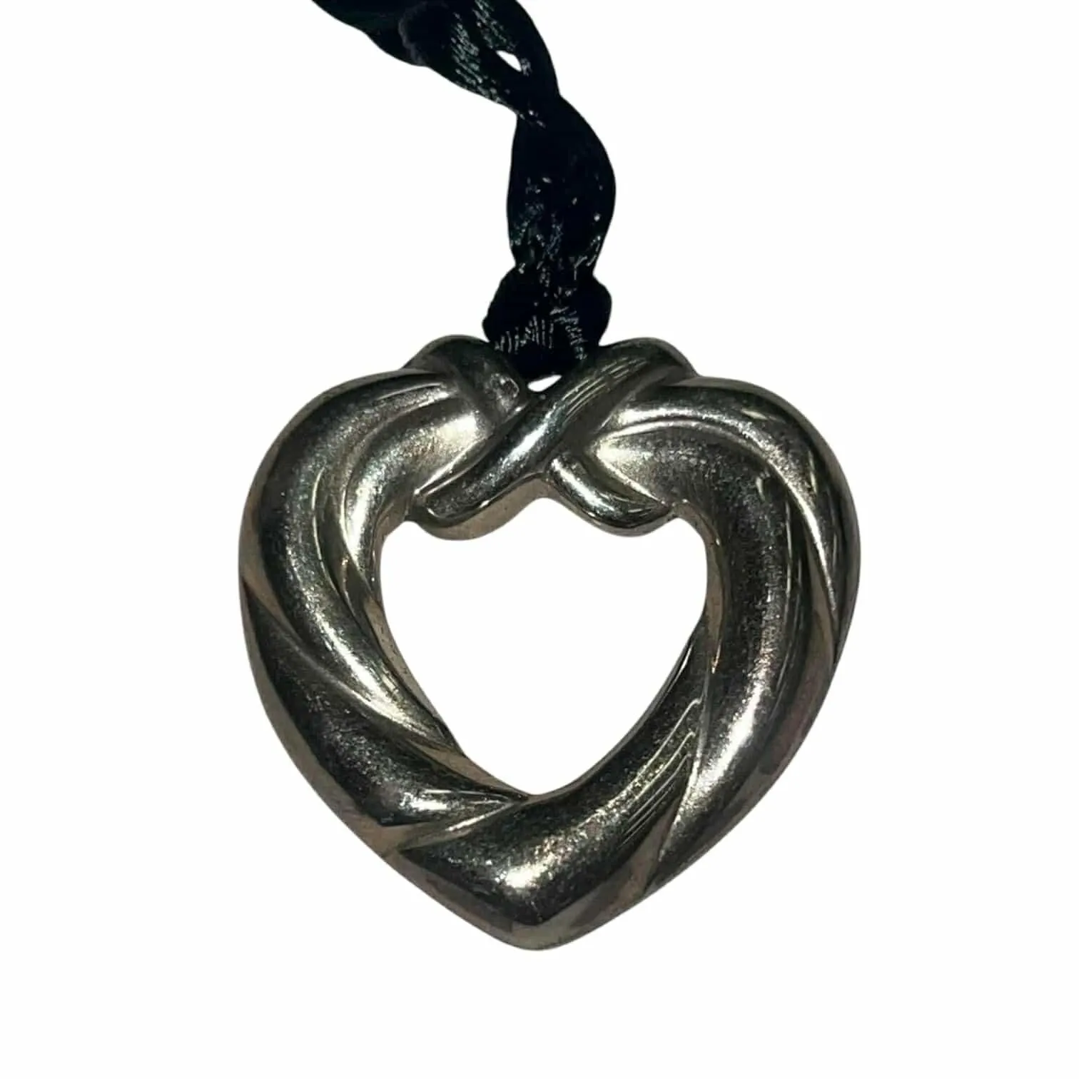 Product image for Vintage Avon Sterling Heart Pendant Necklace Adjustable Black Silk Cord 