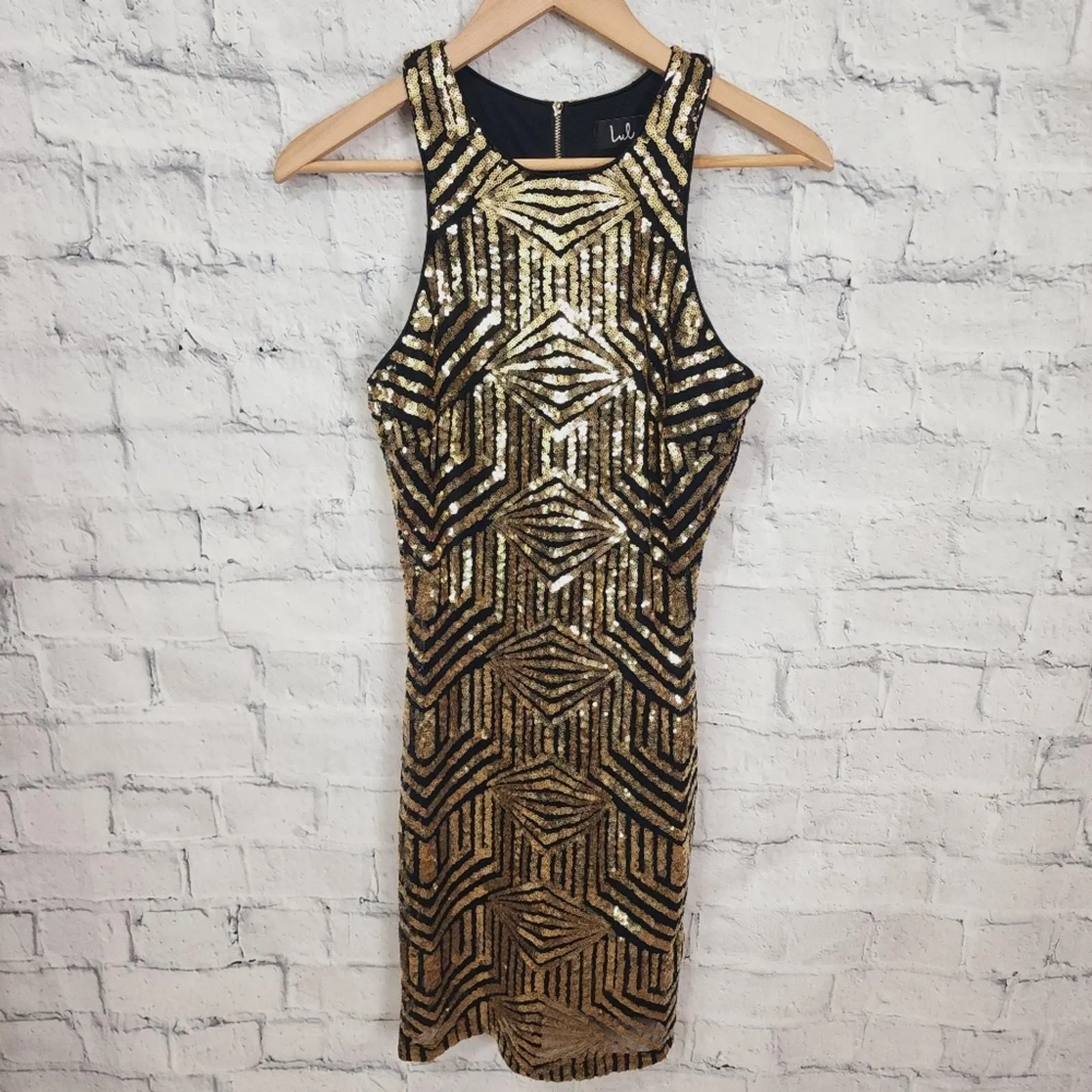 Product image for Lulus mini bodycon dress Sz S black gold sleeveless cocktail A25