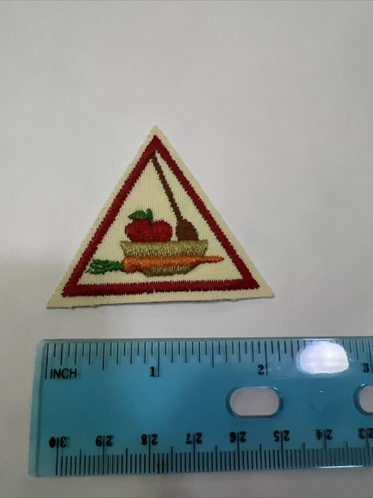 Product image for Vintage Brownie Try-Its Food Fun Badge Triangle Patch 1980s Girl Scouts
