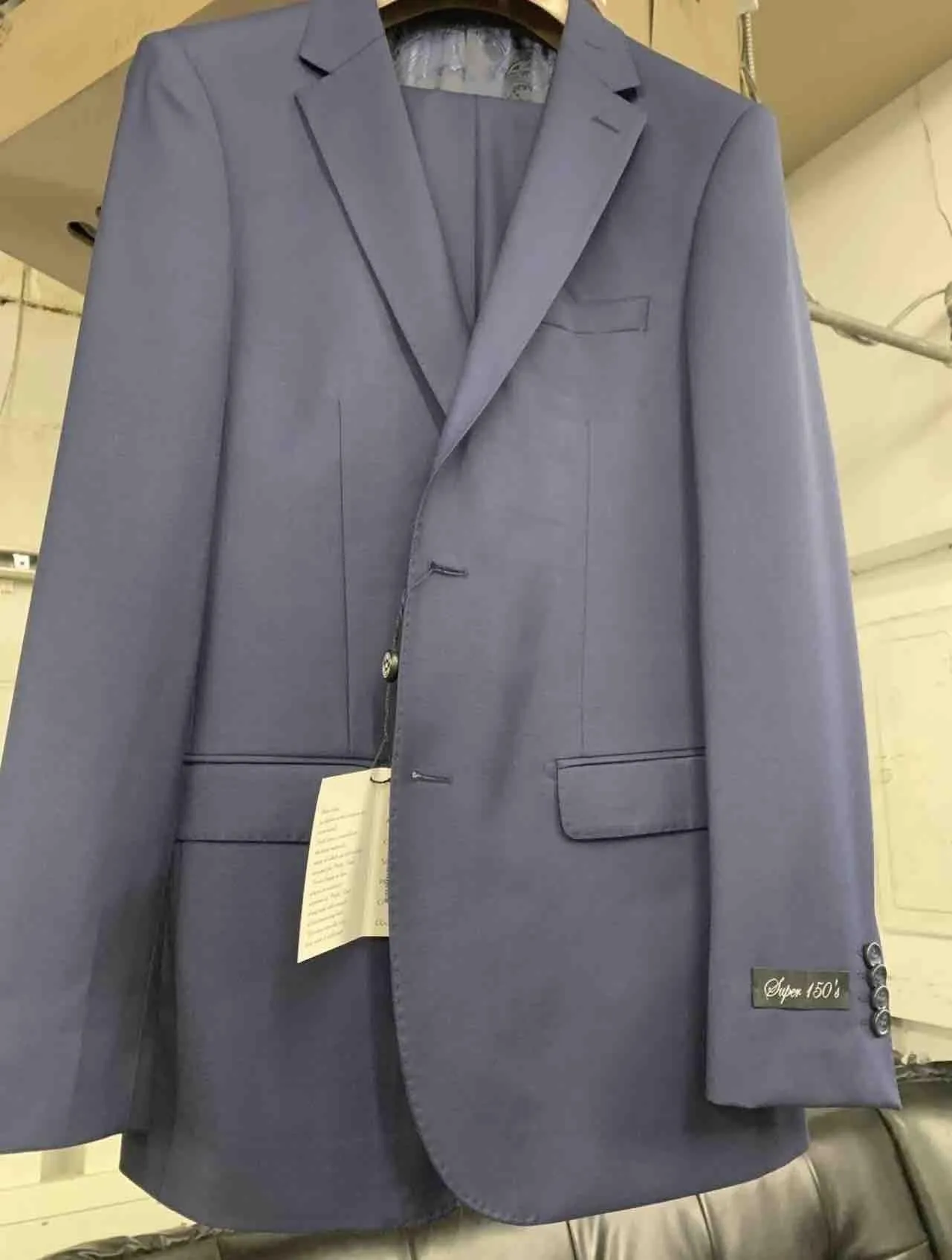 Product image for New 44R Men's SLIM French Blue Suit 100% Wool Super 150 Made in Italy Retail $1295