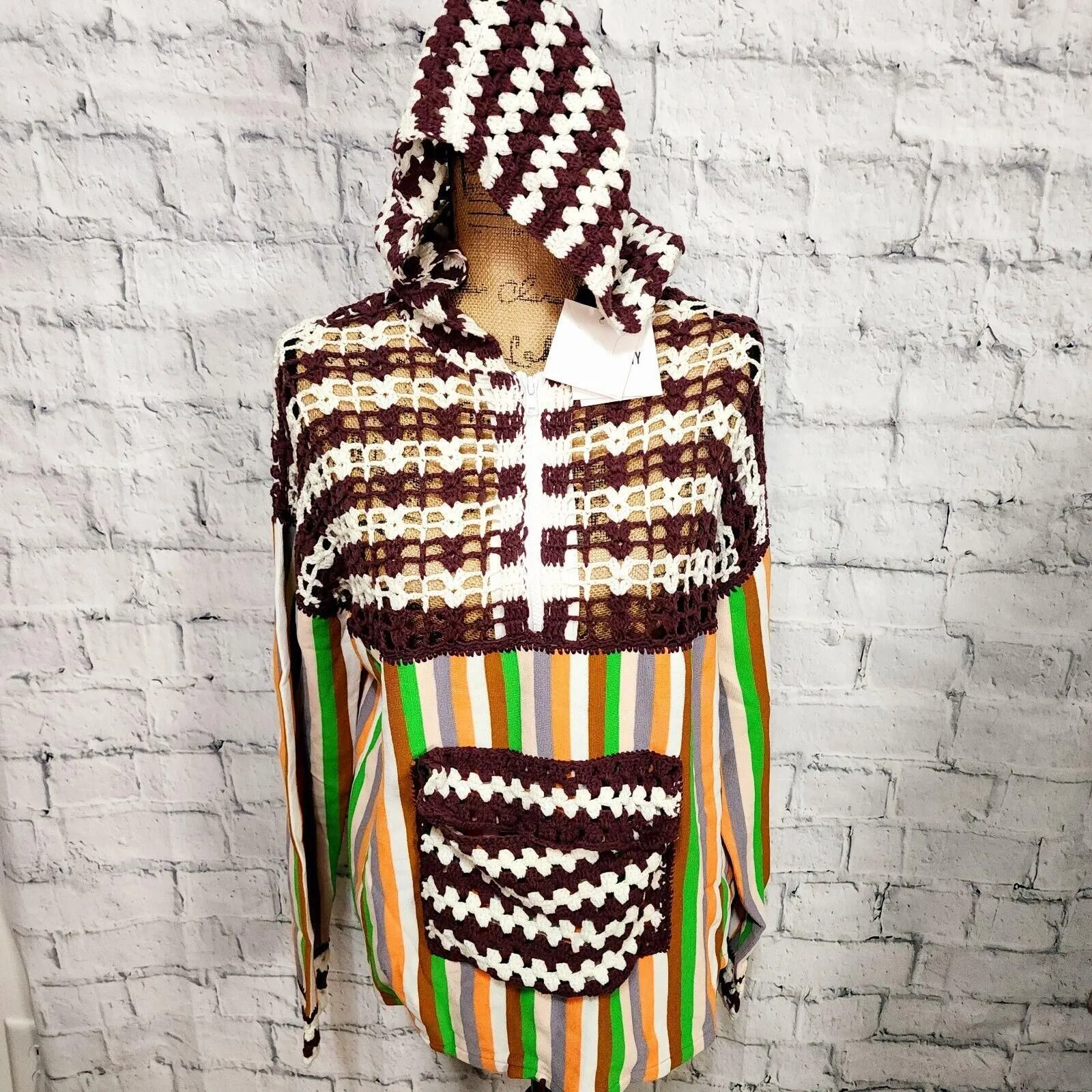 Product image for Opening Ceremony striped crochet hoodie Sweater Sz XS/S long sleeve A38c