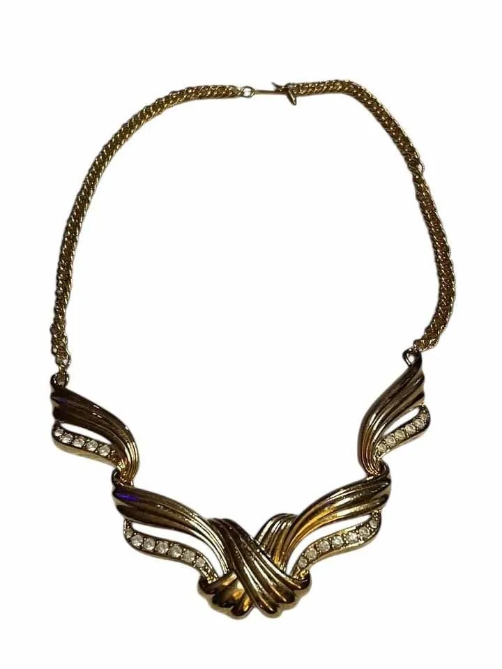 Product image for Vintage  1993 Avon Signed Undeniable Gold Tone Crsytal Necklace