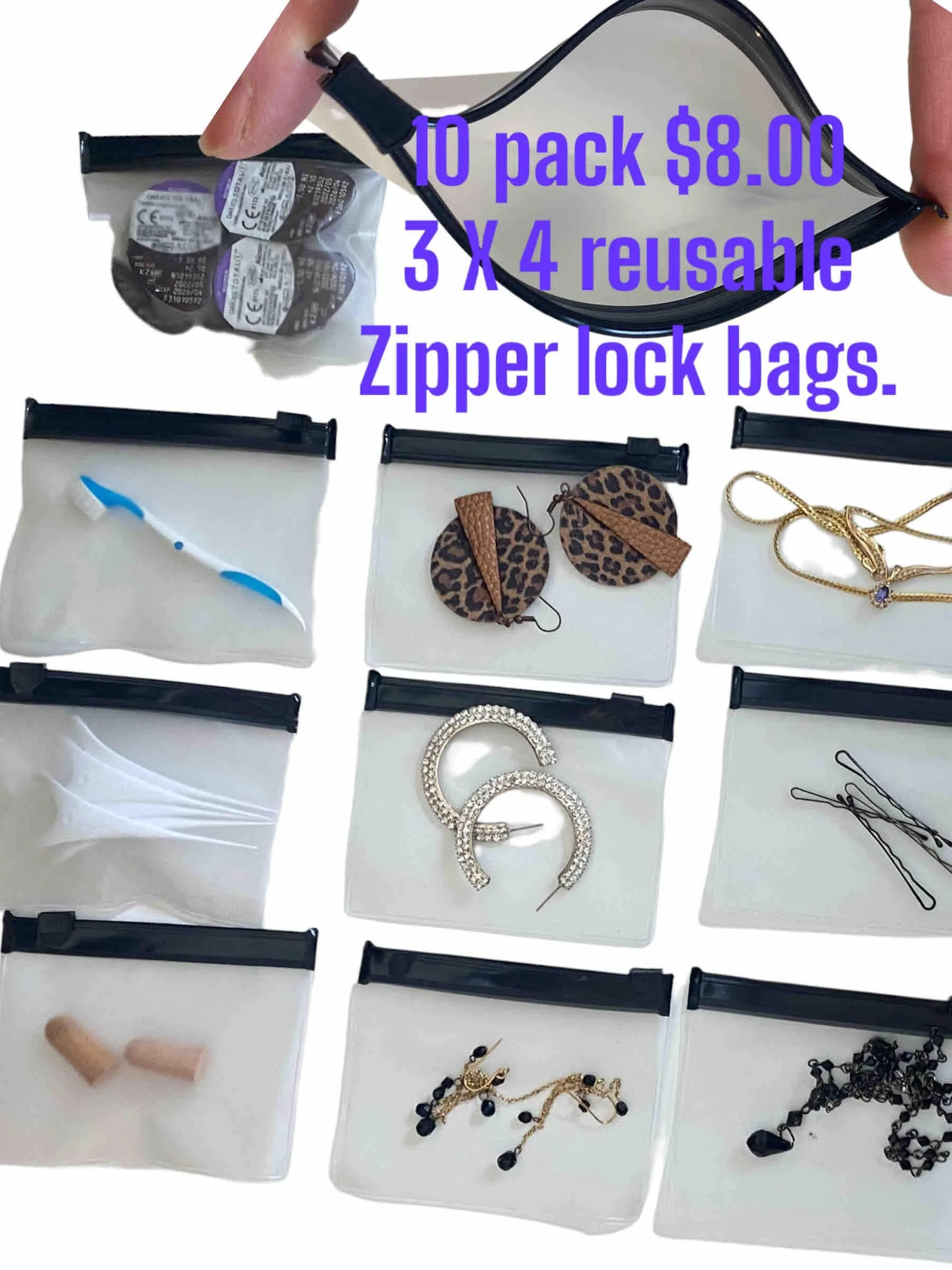 Product image for Travel Clear Zip locking closure baggies.
