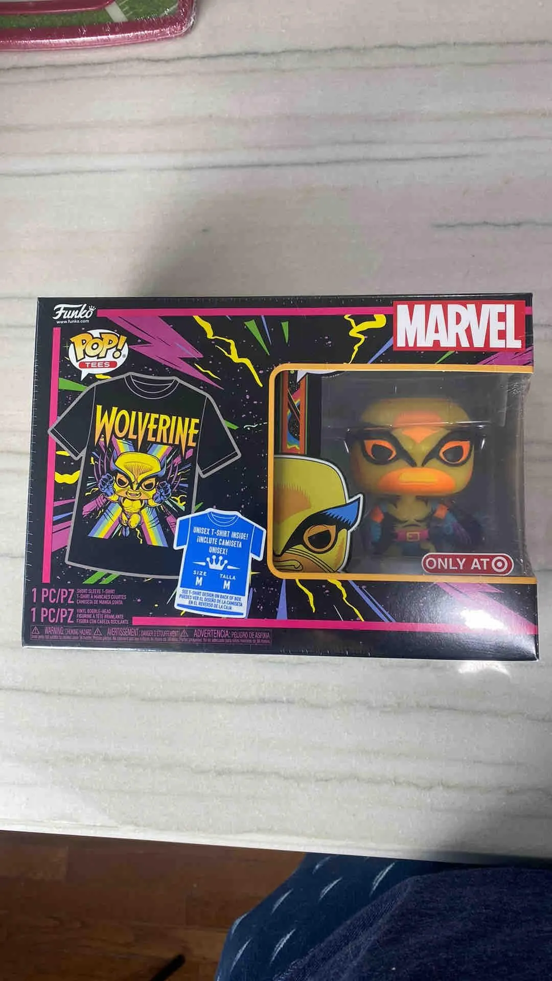 Product image for Black light Wolverine funko and tee shirt combo.
