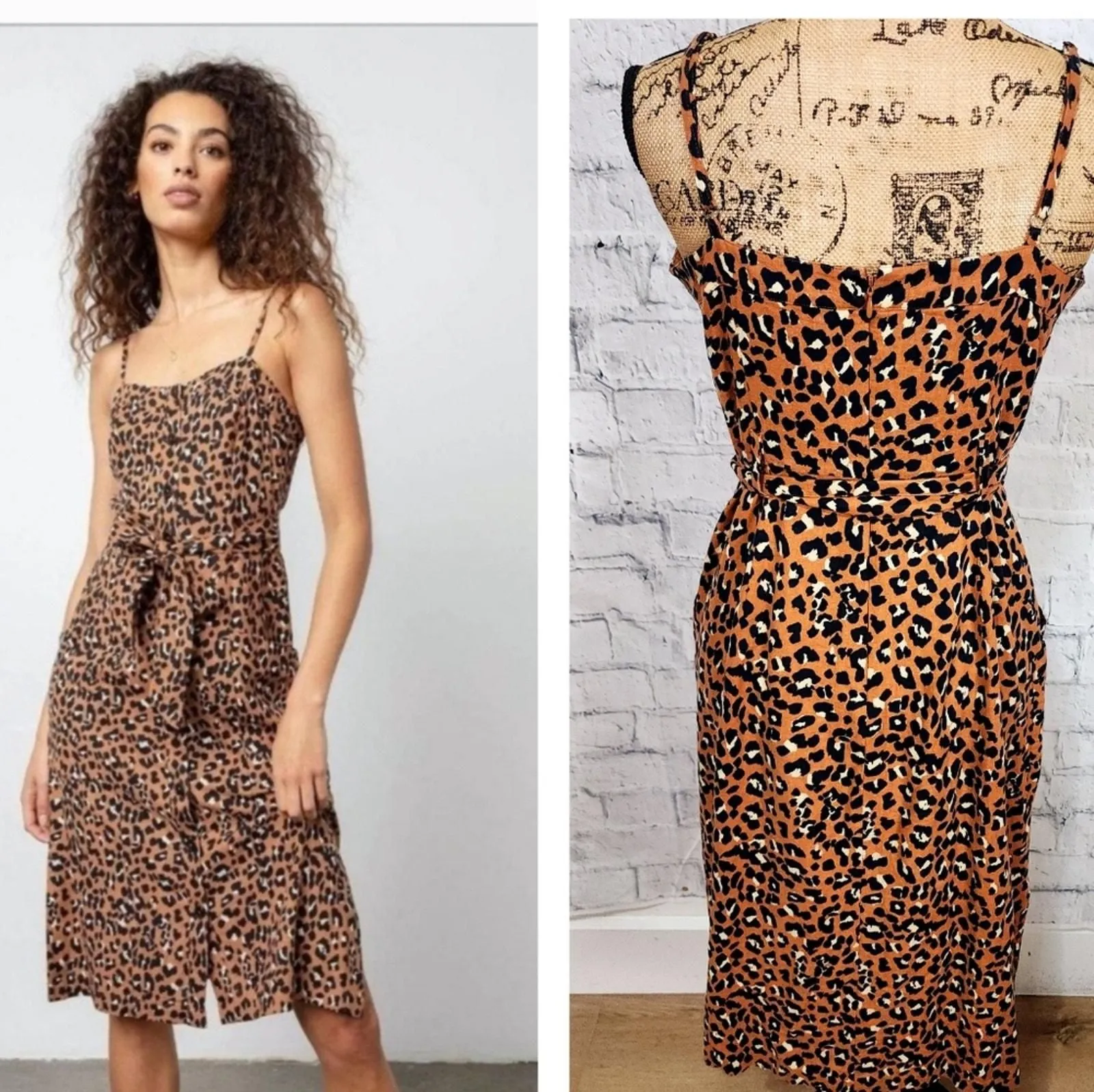 Product image for Rails evie golden leaopard mini dress Sz M button down pockets adjustable straps