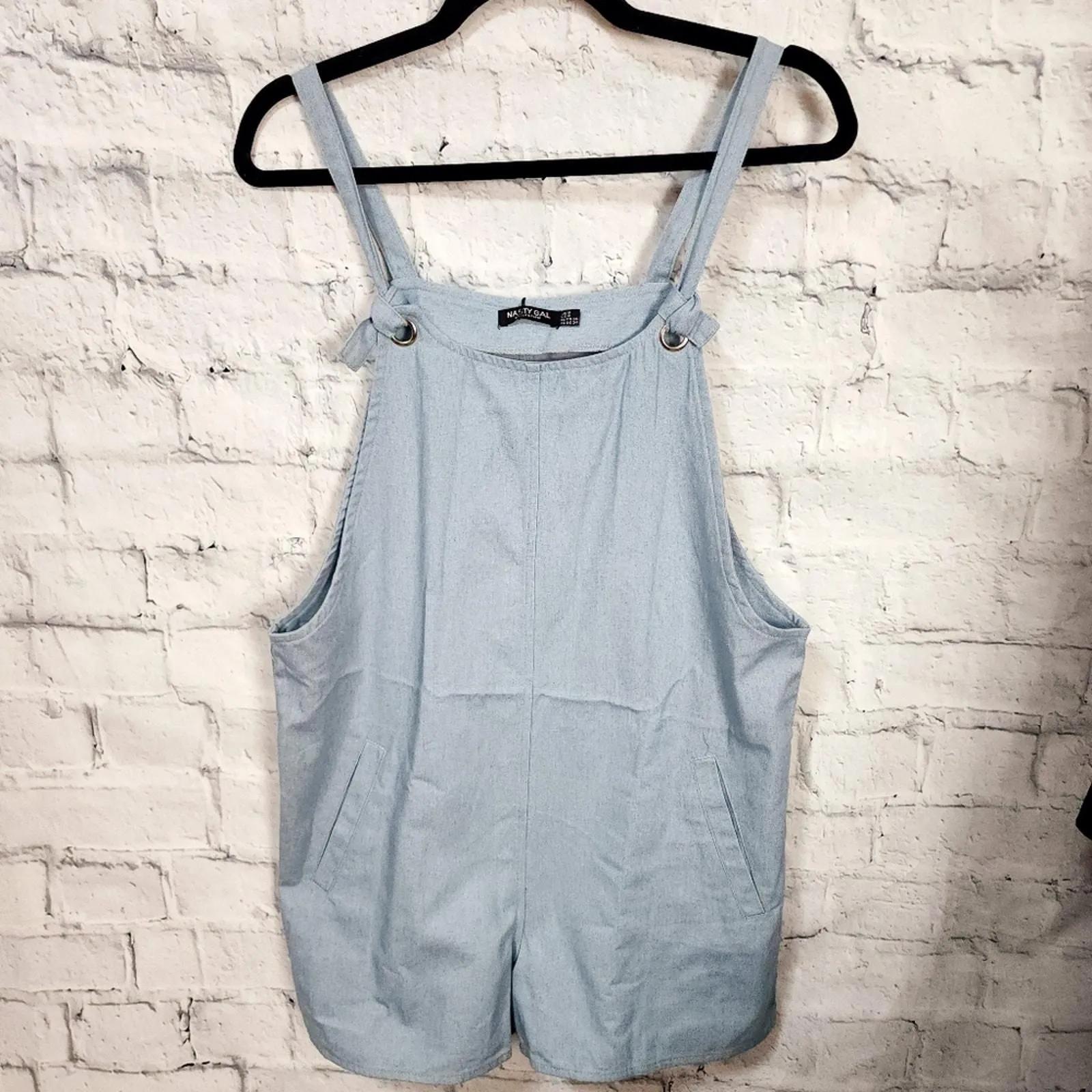 Product image for Nasty gal work for it tie overall romper blue Sz 4 chambray pockets ACL
