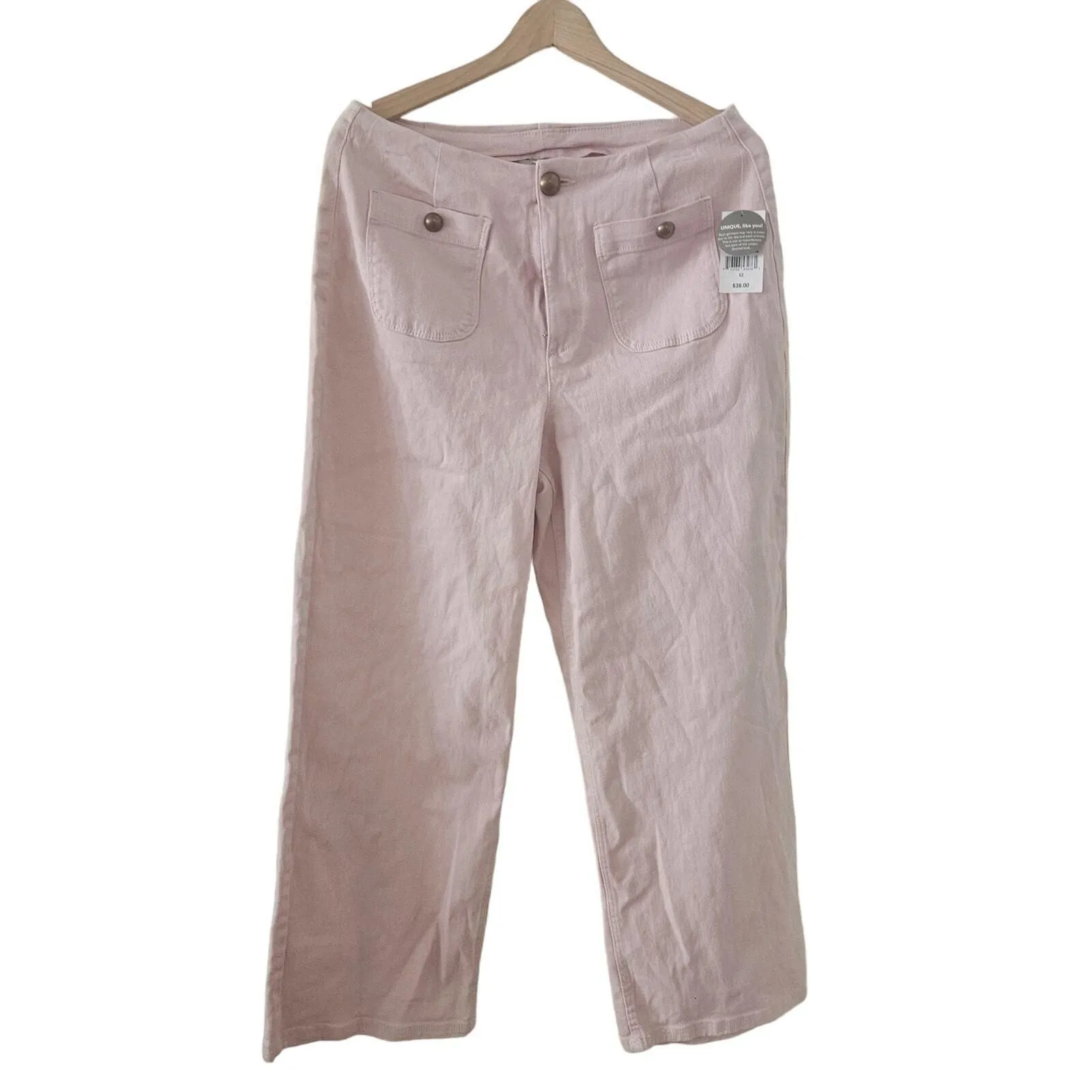 Product image for Ophelia Roe. NWT! Jeans Lightwash Wide Leg Highrise Cotton Blend. Size 12. - New
