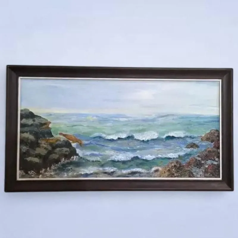 Product image for 1978 Original Oceanside Painting with Seals - Signed by a name I cannot read