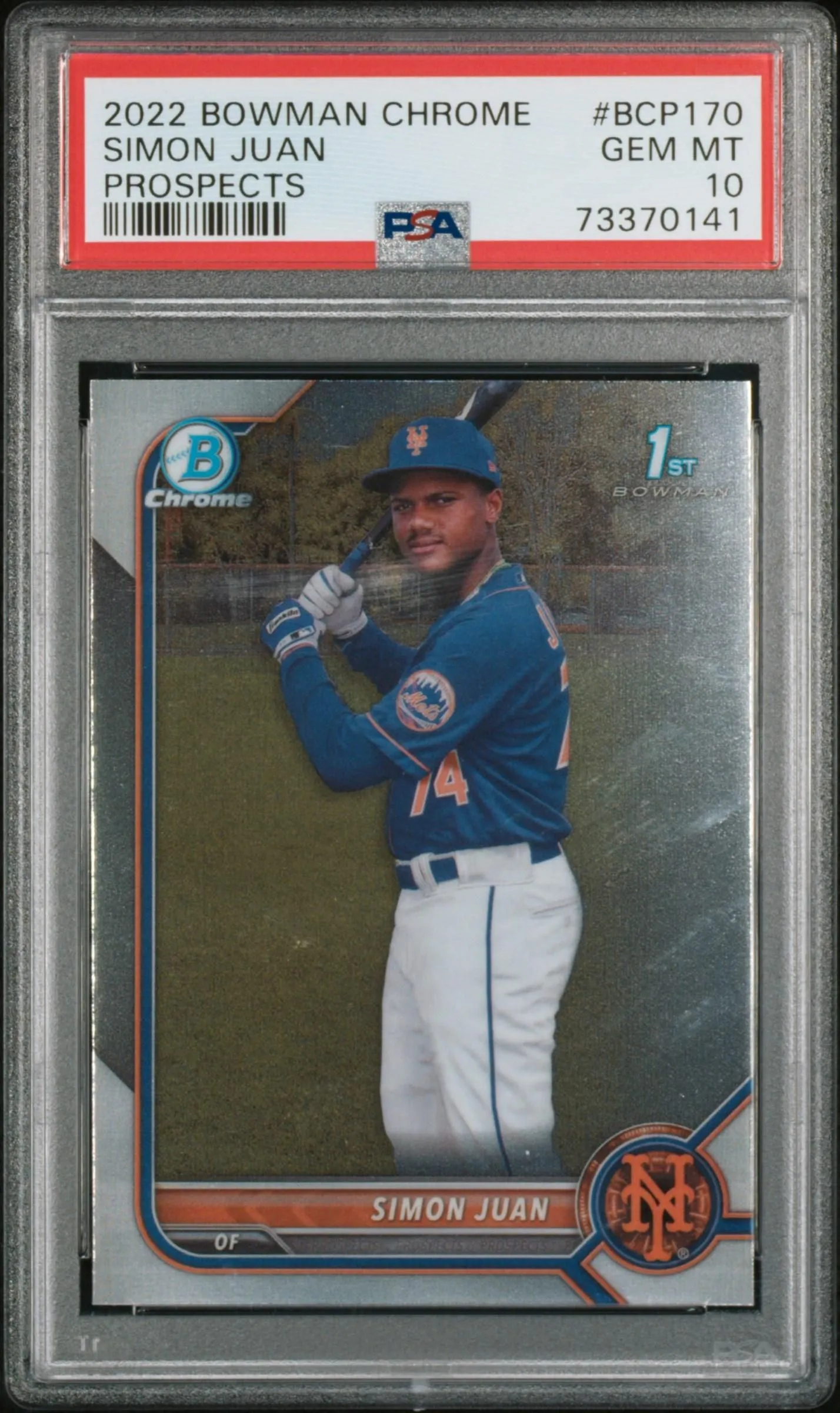 Product image for 2022 Bowman Chrome Prospects Simon Juan #BCP170 Rookie Prospects PSA 10 - 2022 - Baseball - BCP170 - Rookie - Major League (MLB) - Bowman - Simon Juan - 2022 Bowman Chrome Prospects - New York Mets - 12