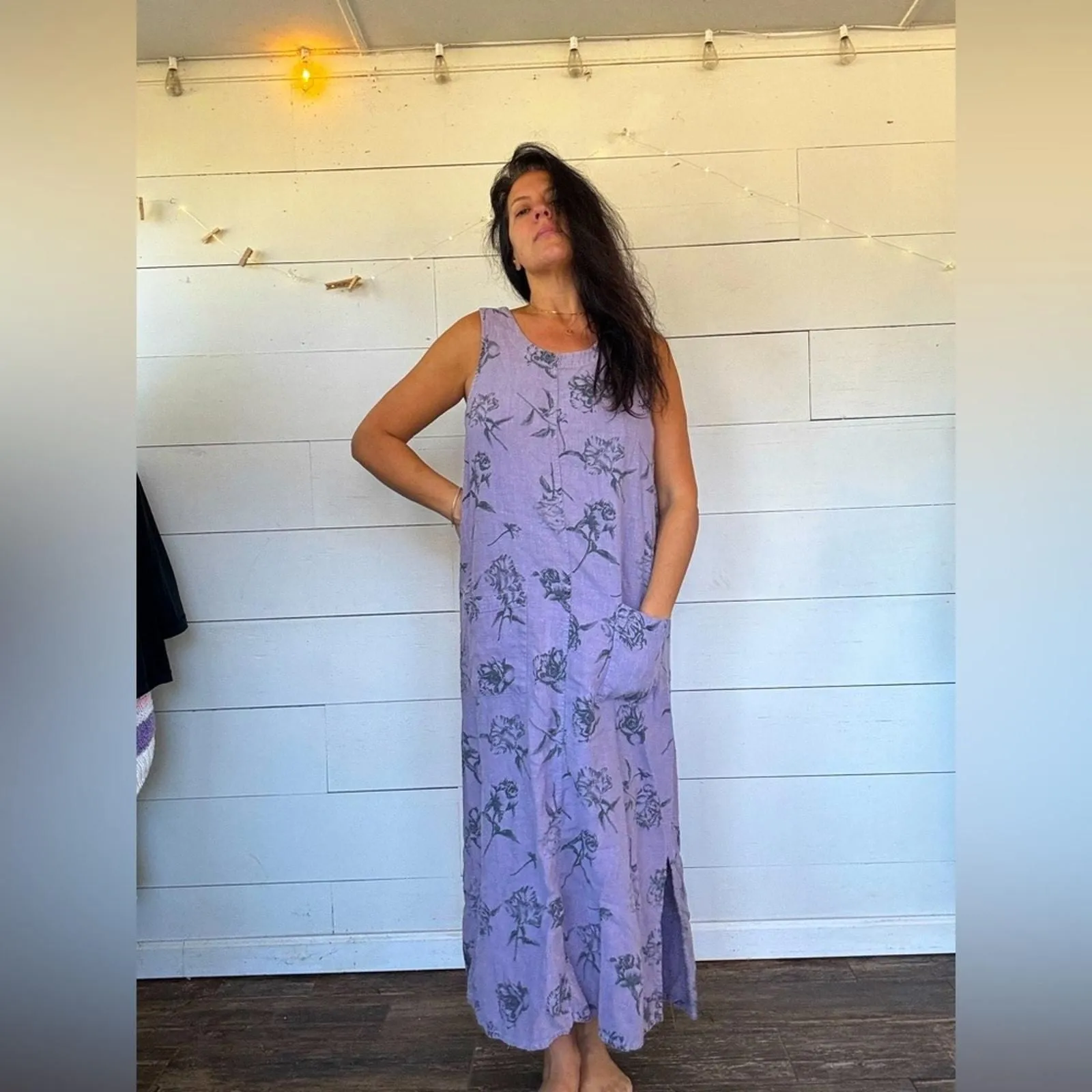 Product image for VTG Dressing Clio Linen Maxi Dress Sz M Coastal Grandma Beach House Lagenlook