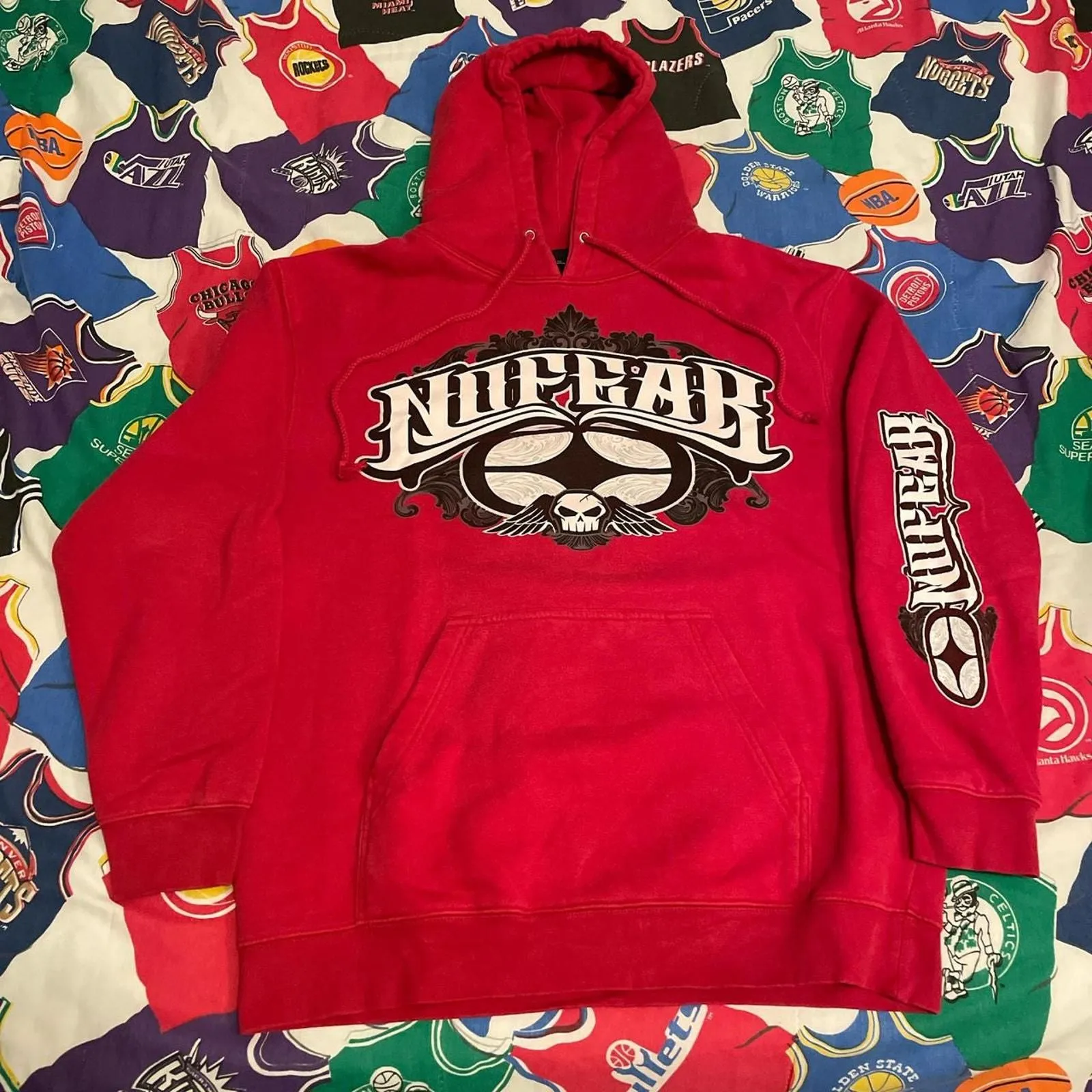 Product image for Y2K No Fear MMA Elite Grunge Skull Wings Jacket Hoodie