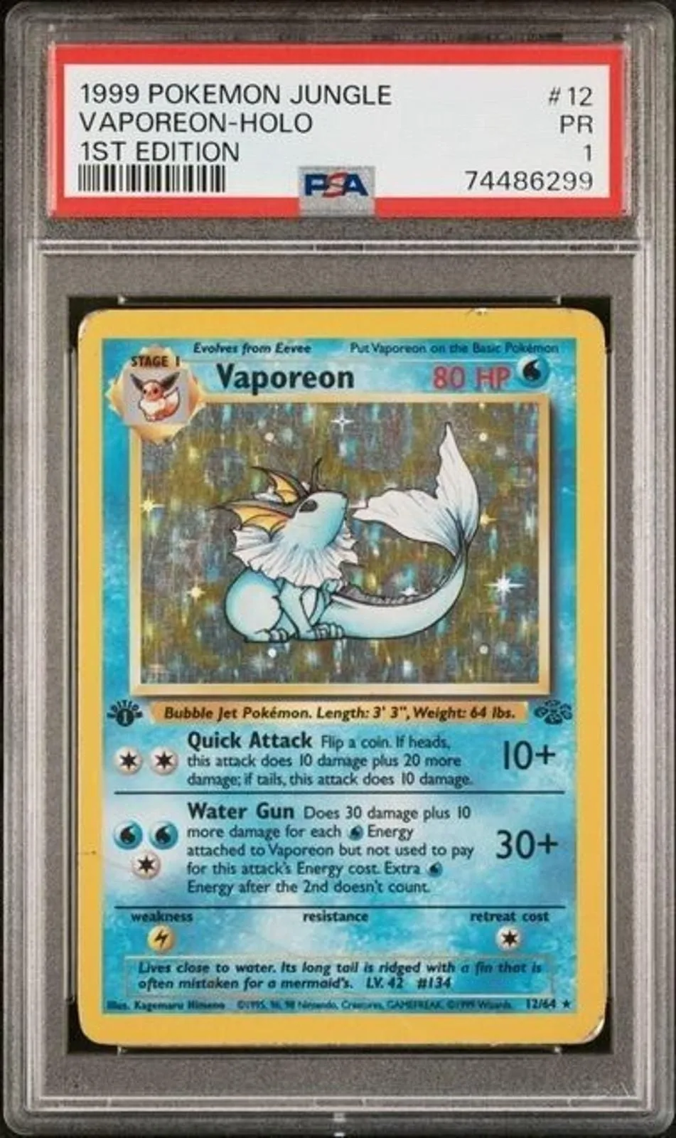 Product image for PSA 1 Pokemon Jungle 1st Edition Vaporeon 12/64 Pop /4