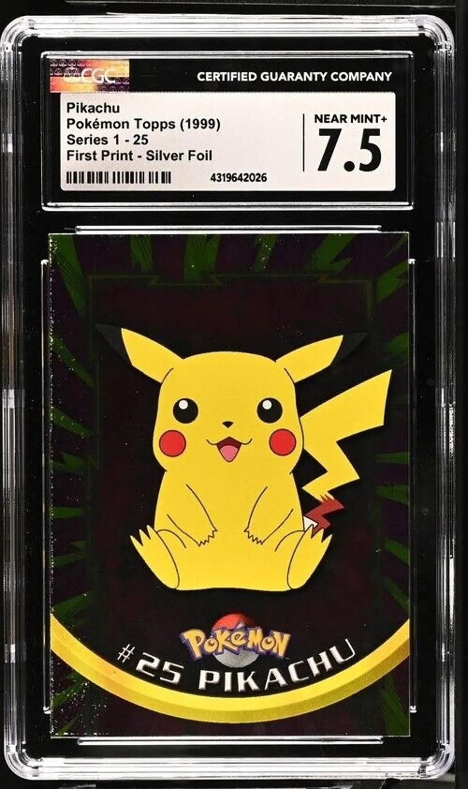 Product image for PIKACHU 1999 TOPPS POKEMON T.V. #25 Silver Foil Series 1 CGC 7.5 First Print