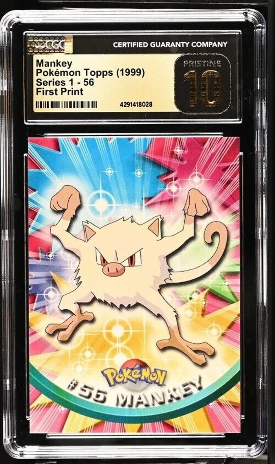 Product image for Mankey Pokémon Topps 1999 Series 1 - 56 First Print CGC Pristine 10