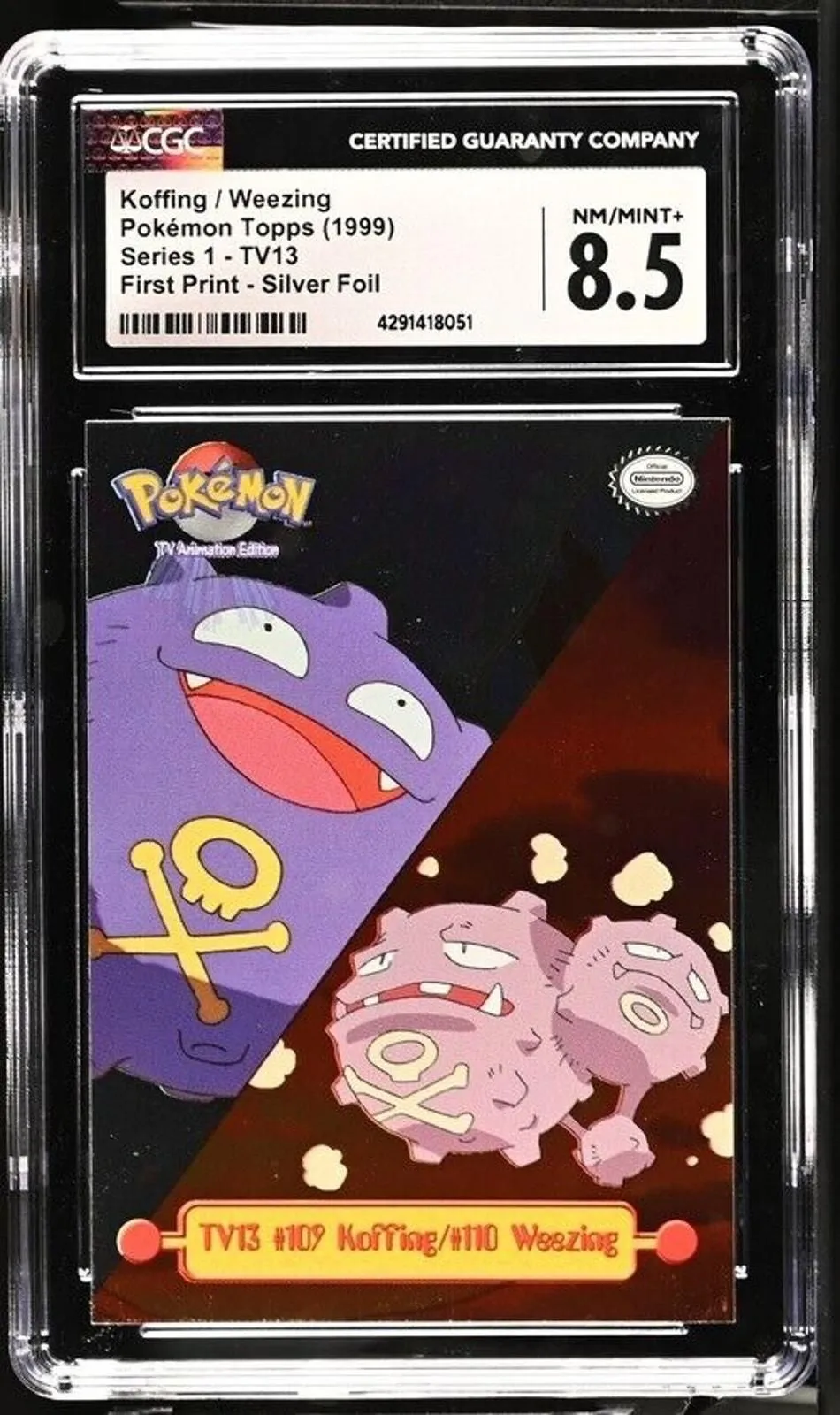 Product image for 1999 Topps Pokemon TV 13 Koffing/Weezing Silver Foil CGC 8.5