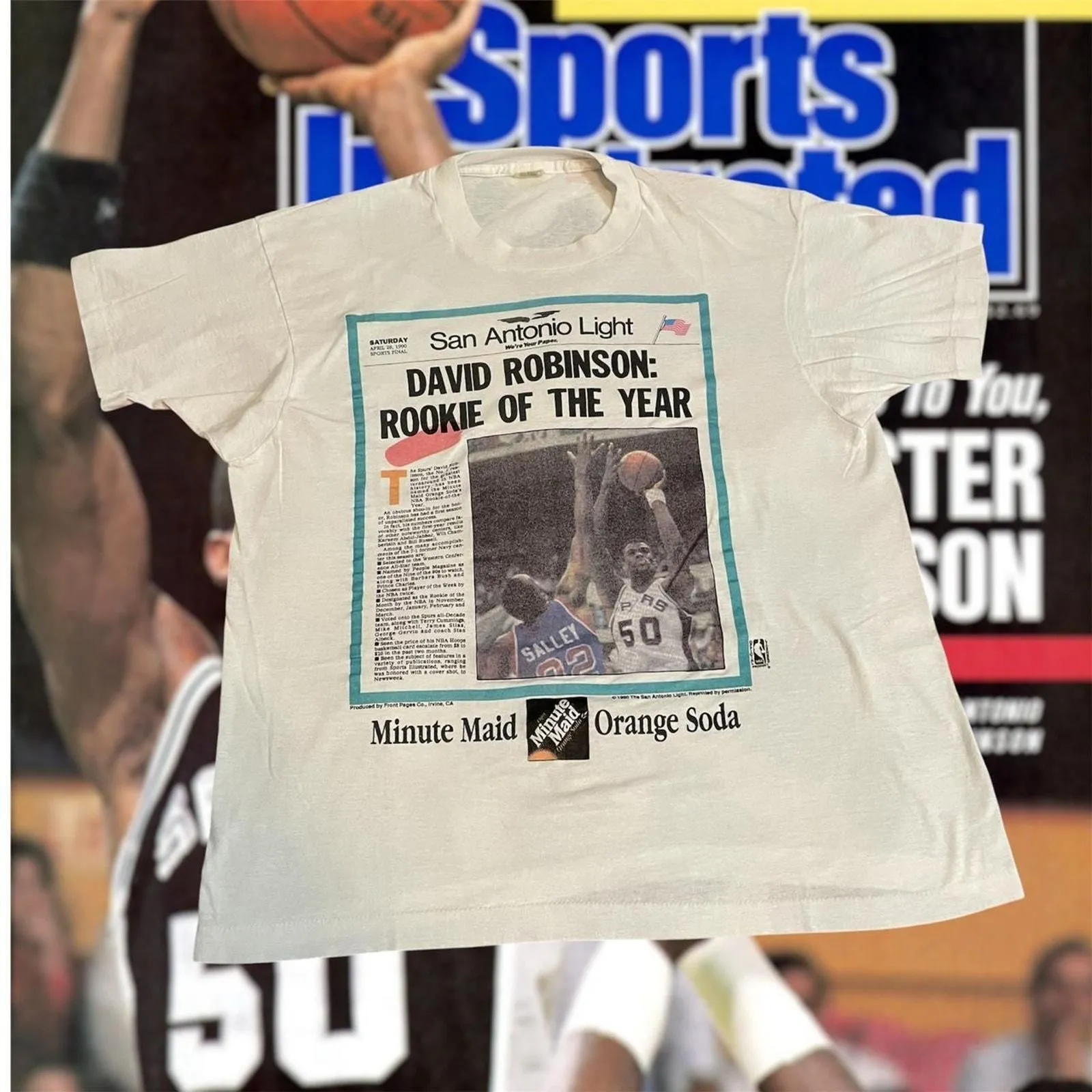 Product image for Vintage 1990 NBA David Robinson San Antonio Spurs Basketball Tee