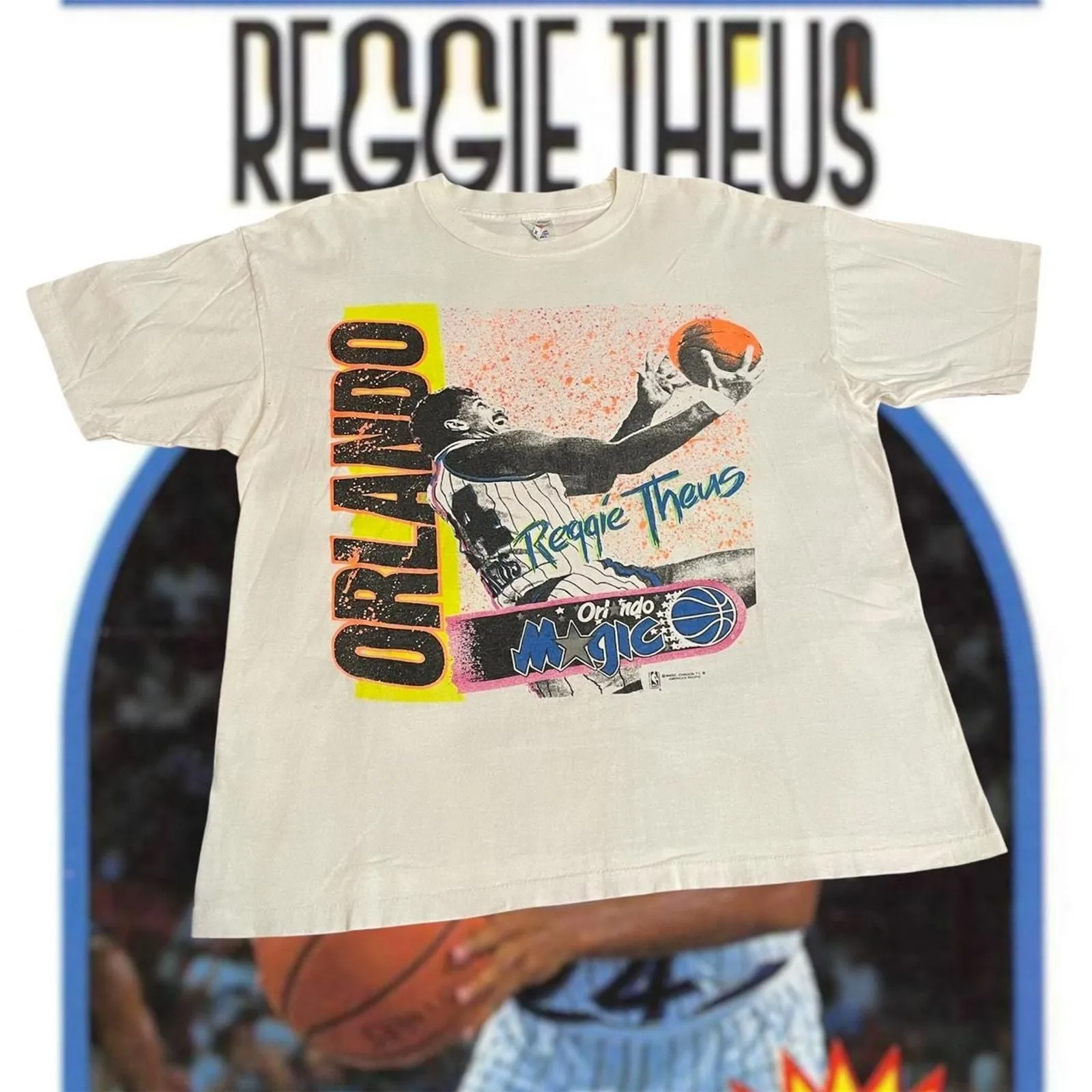 Product image for Vintage 90s NBA Reggie Theus Orlando Magic Basketball Tee