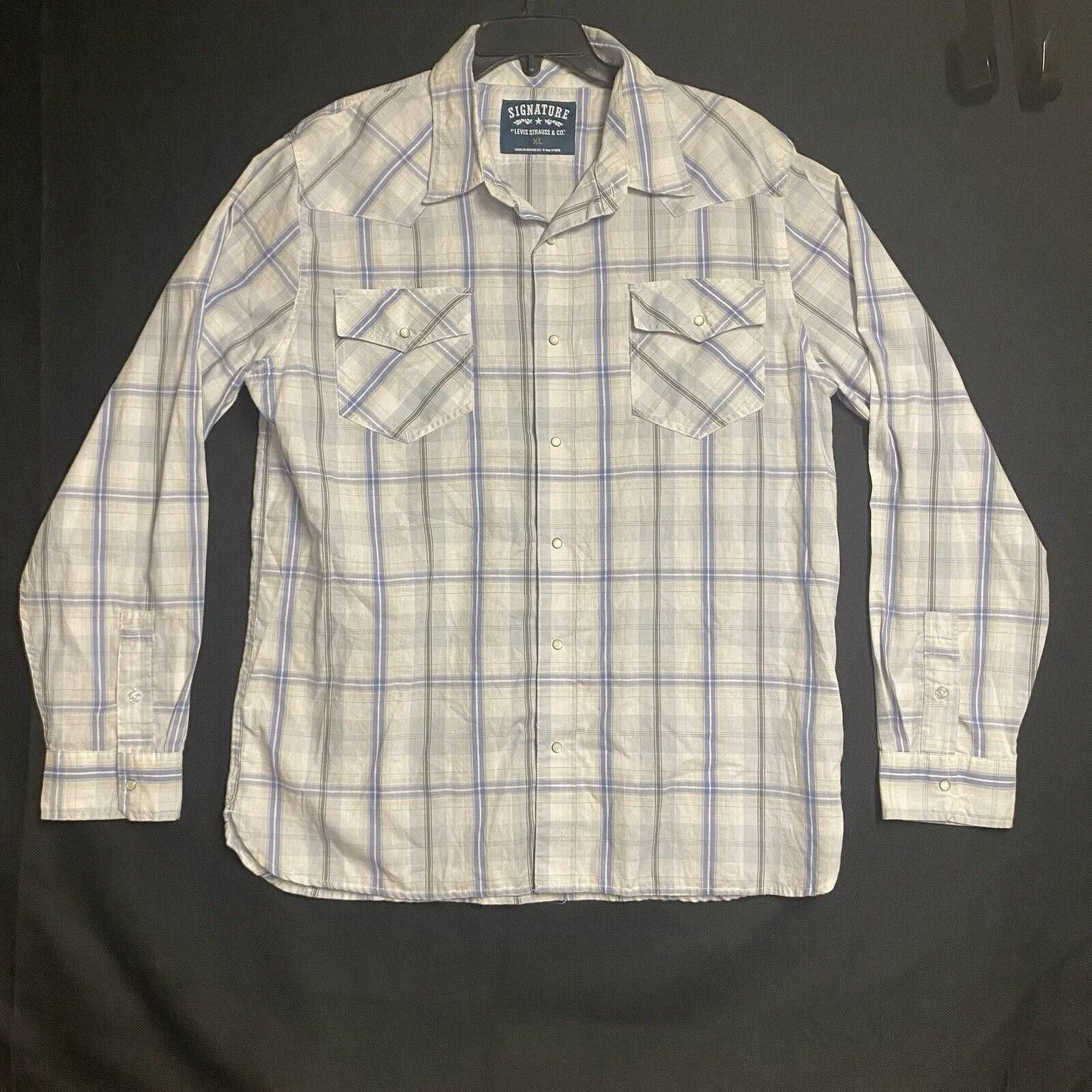 Product image for Levis Signature Men’s Shirt XLWestern Pearl Snap Long Sleeve Gray Blue
