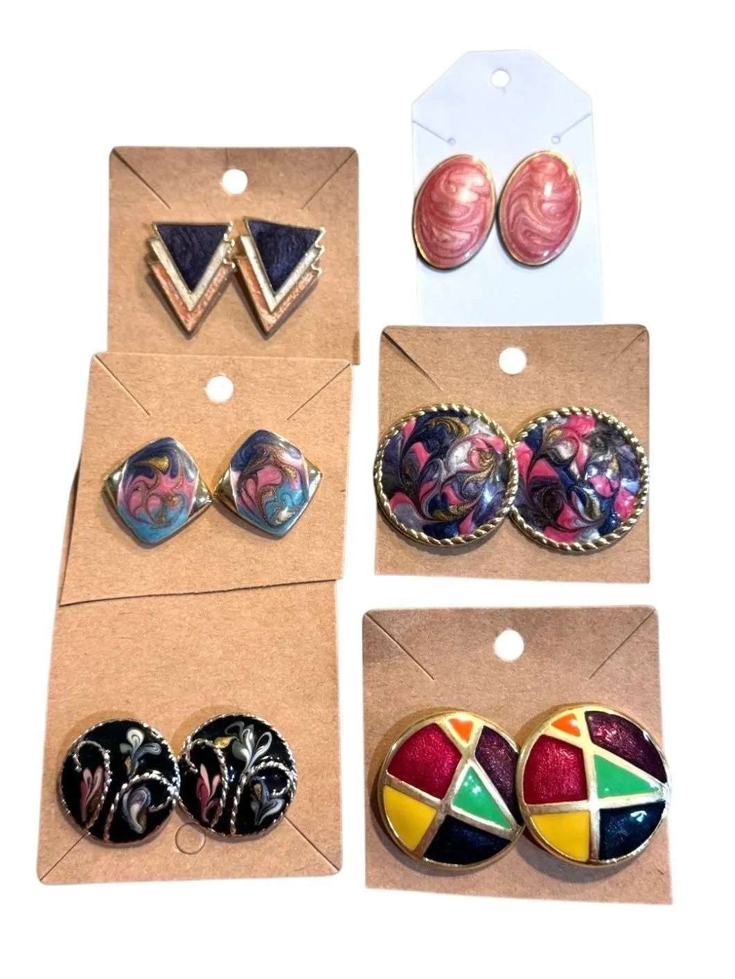 Product image for 0090 Vintage Enamel Swirl Art Bundle Stud Earrings Gold Tone Lot