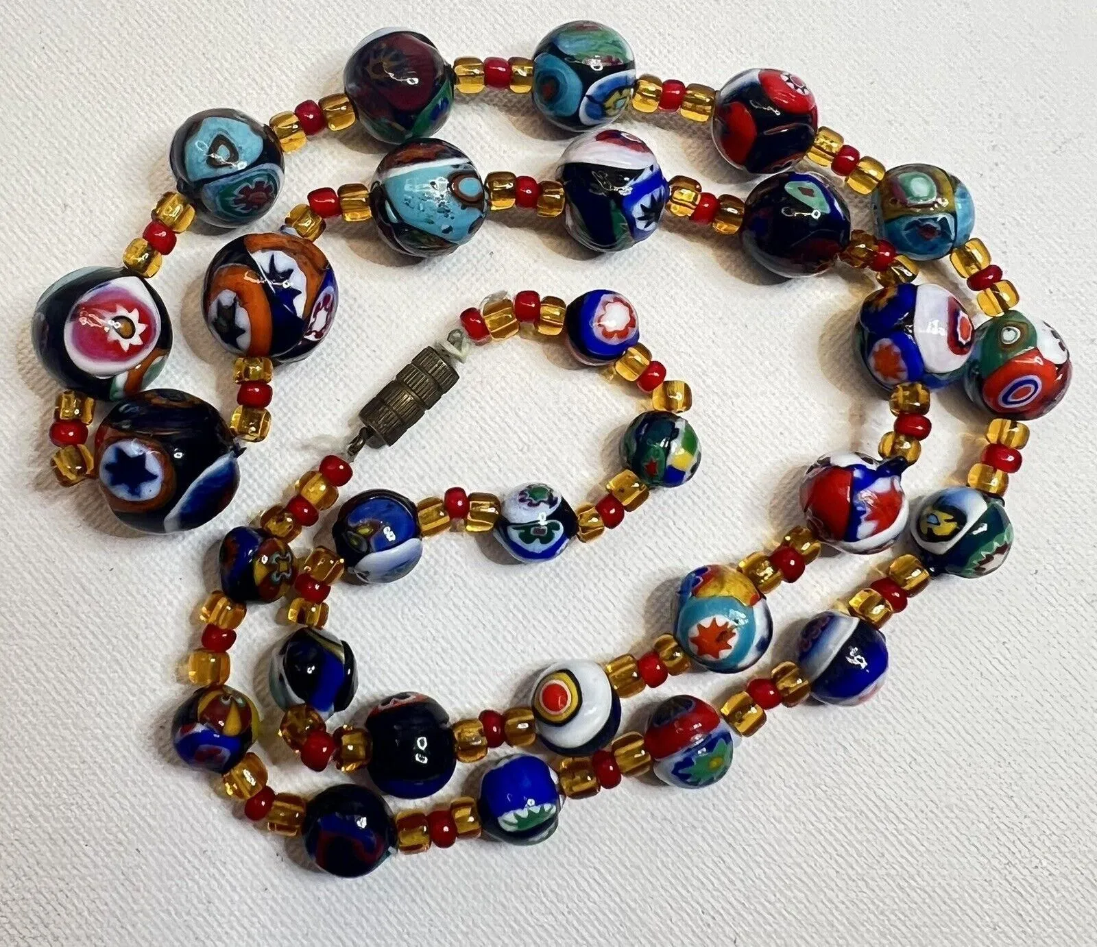 Product image for Vintage Italian Venetian Murano Millefiori Bead Necklace 22” Barrel Clasp