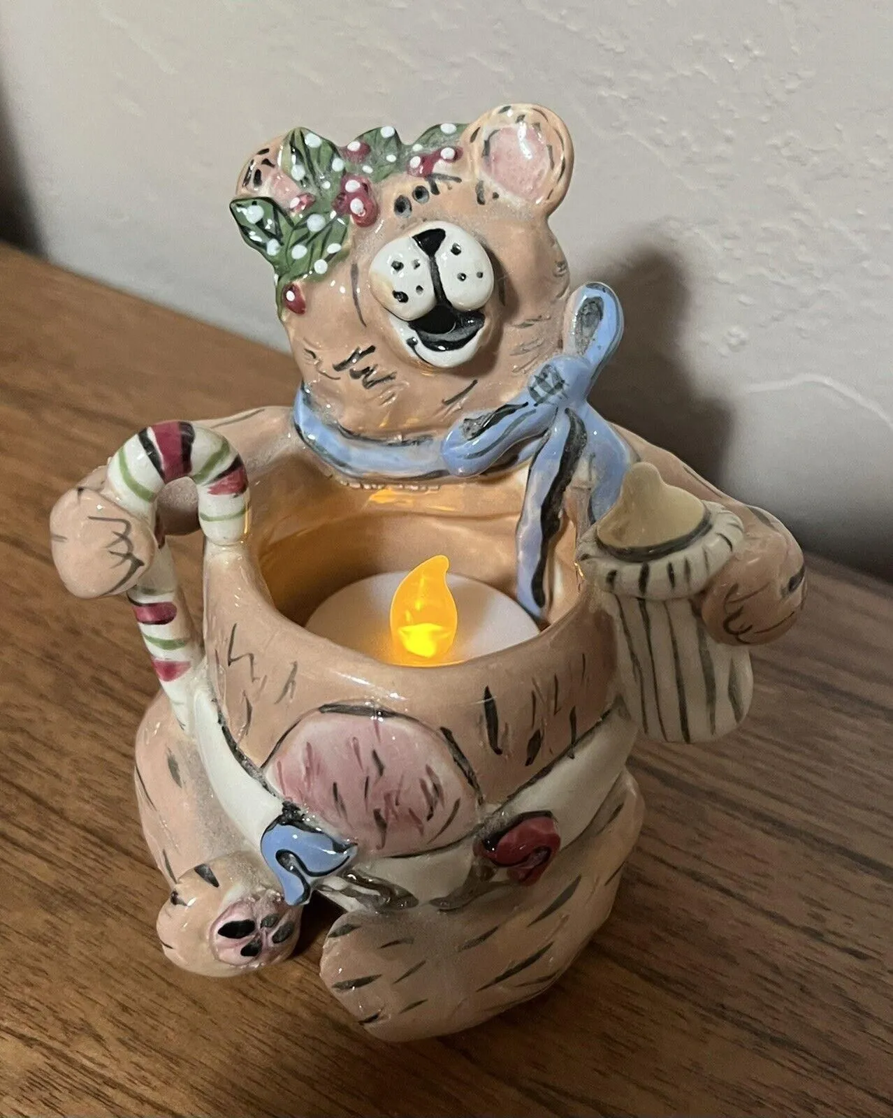 Product image for Baby Bear Christmas Tea Light Blue Sky Heather Goldminc Or Trinket Holder