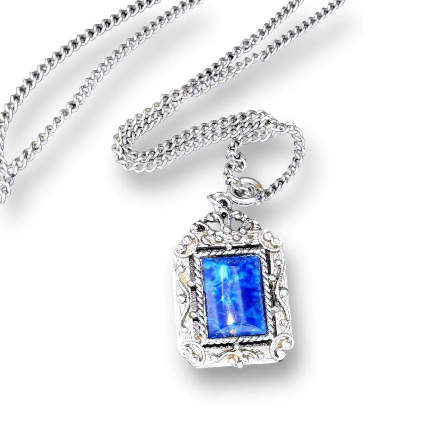 Product image for Reversible Pendant Cross and Blue Faux Stone Silver Plated Chain Necklace