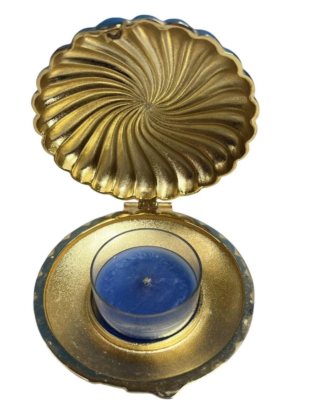 Product image for PARTYLITE Compact Travel Gold Brass Clam Shell Votive Tealight Candle Holder