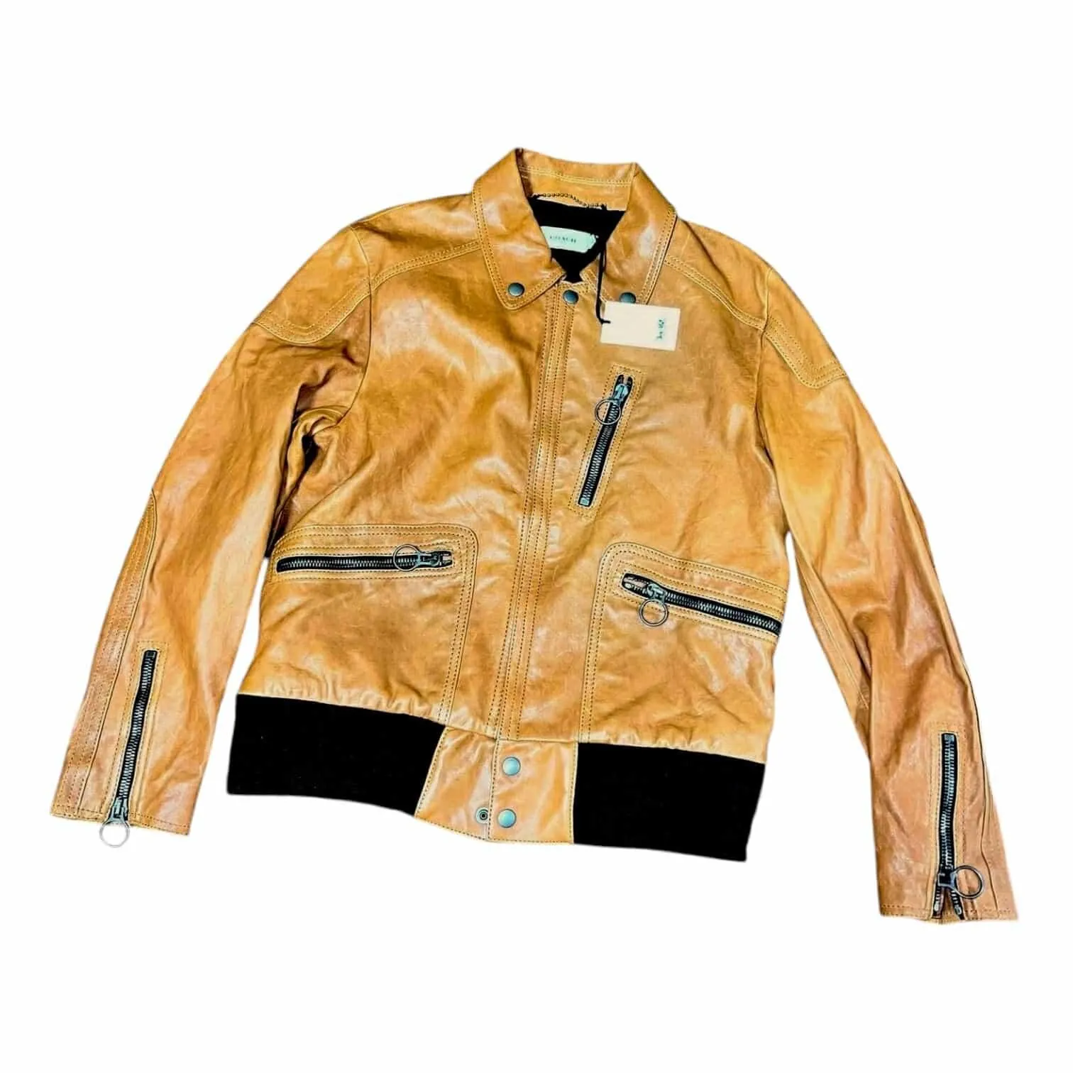 Product image for Coach Sheep Leather Brown Men's Biker Motorcycle Jacket Size 50 Zipped Pockets