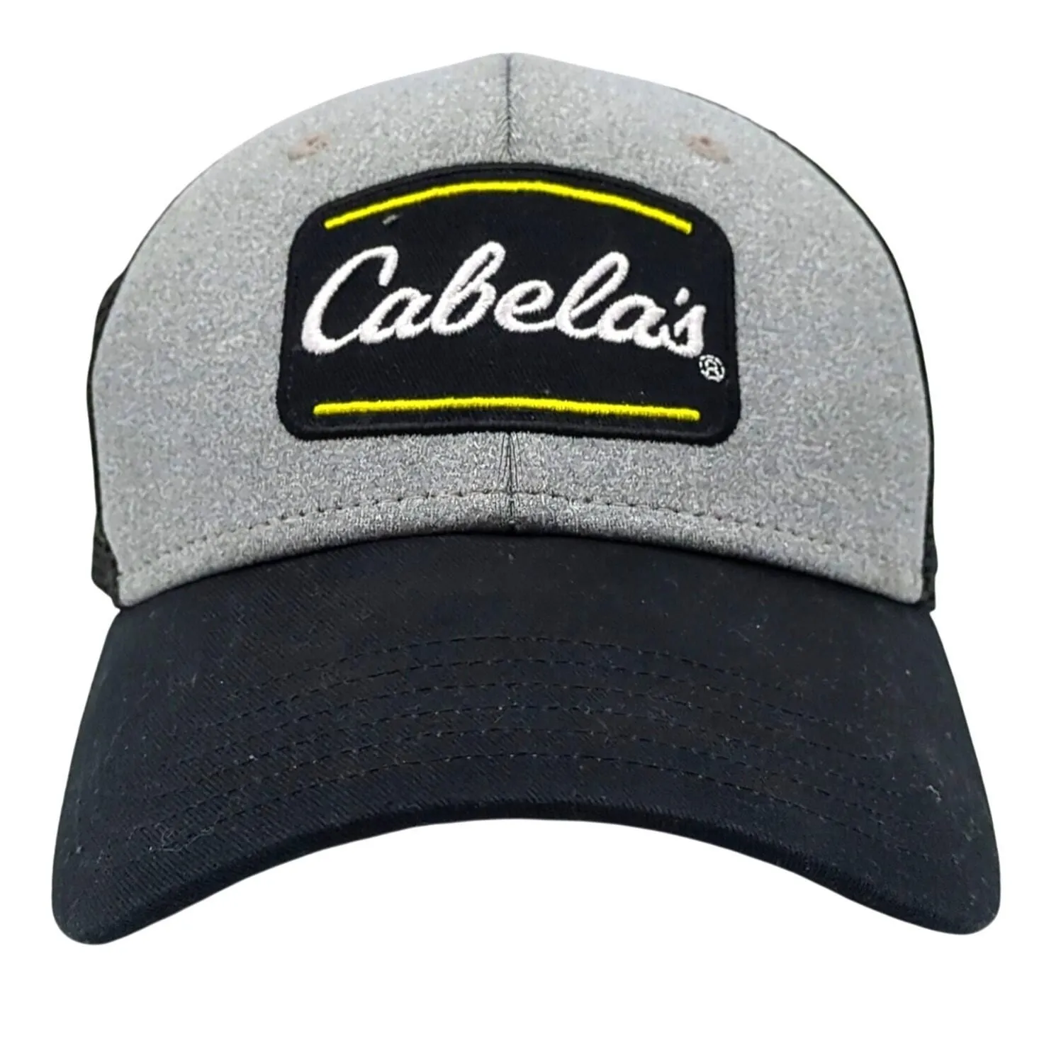 Product image for Cabela's Gray Black Yellow Youth Size Adjustable Trucker Hat Cap Snapback Cotton