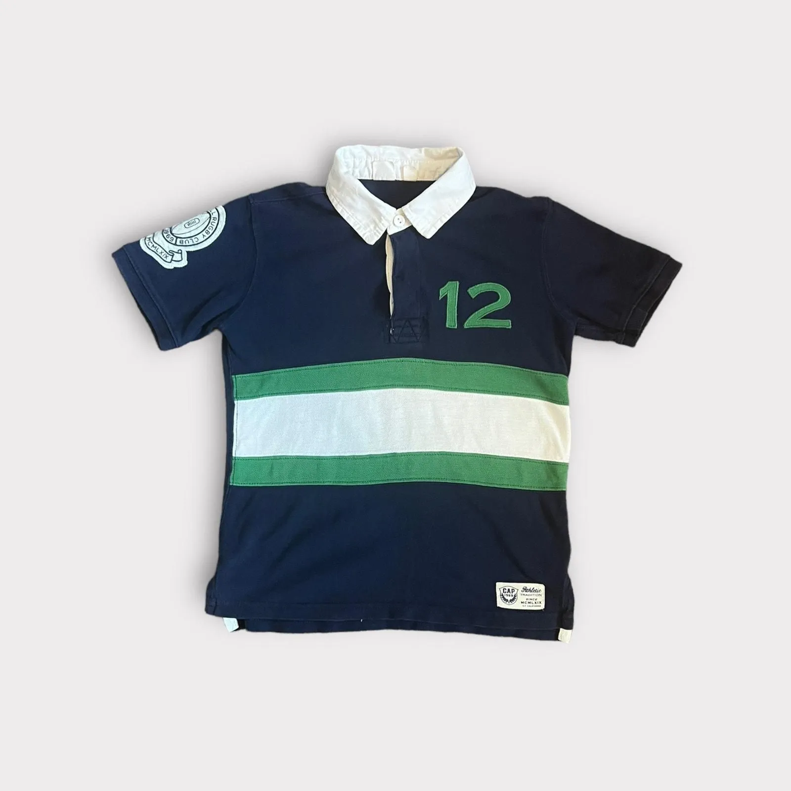 Product image for Gap Kids | Boys Navy Green Striped Rugby Polo | Small 