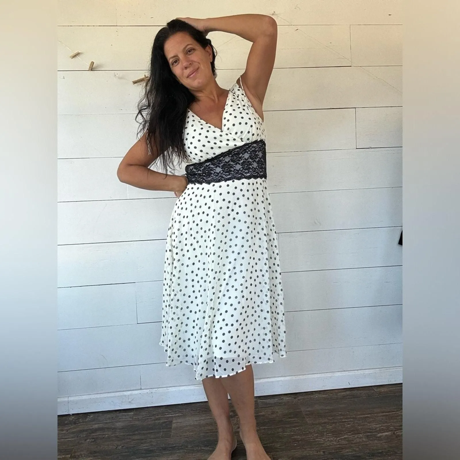 Product image for Vintage Polka Dot Lace Black and White 90s Dress M