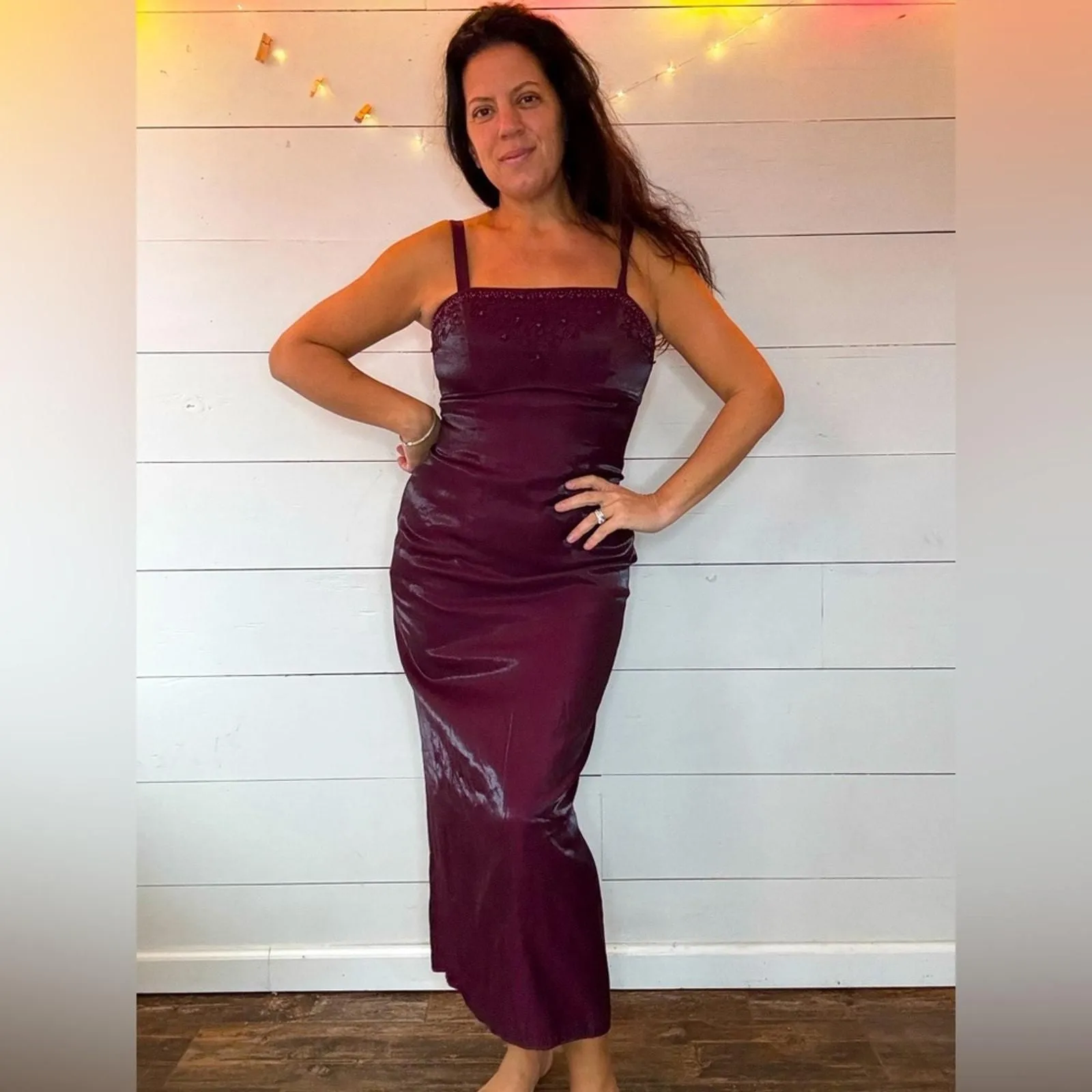 Product image for Vintage 90s Purple Long Satin Dress Alex Evenings Bodycon Sexy 12